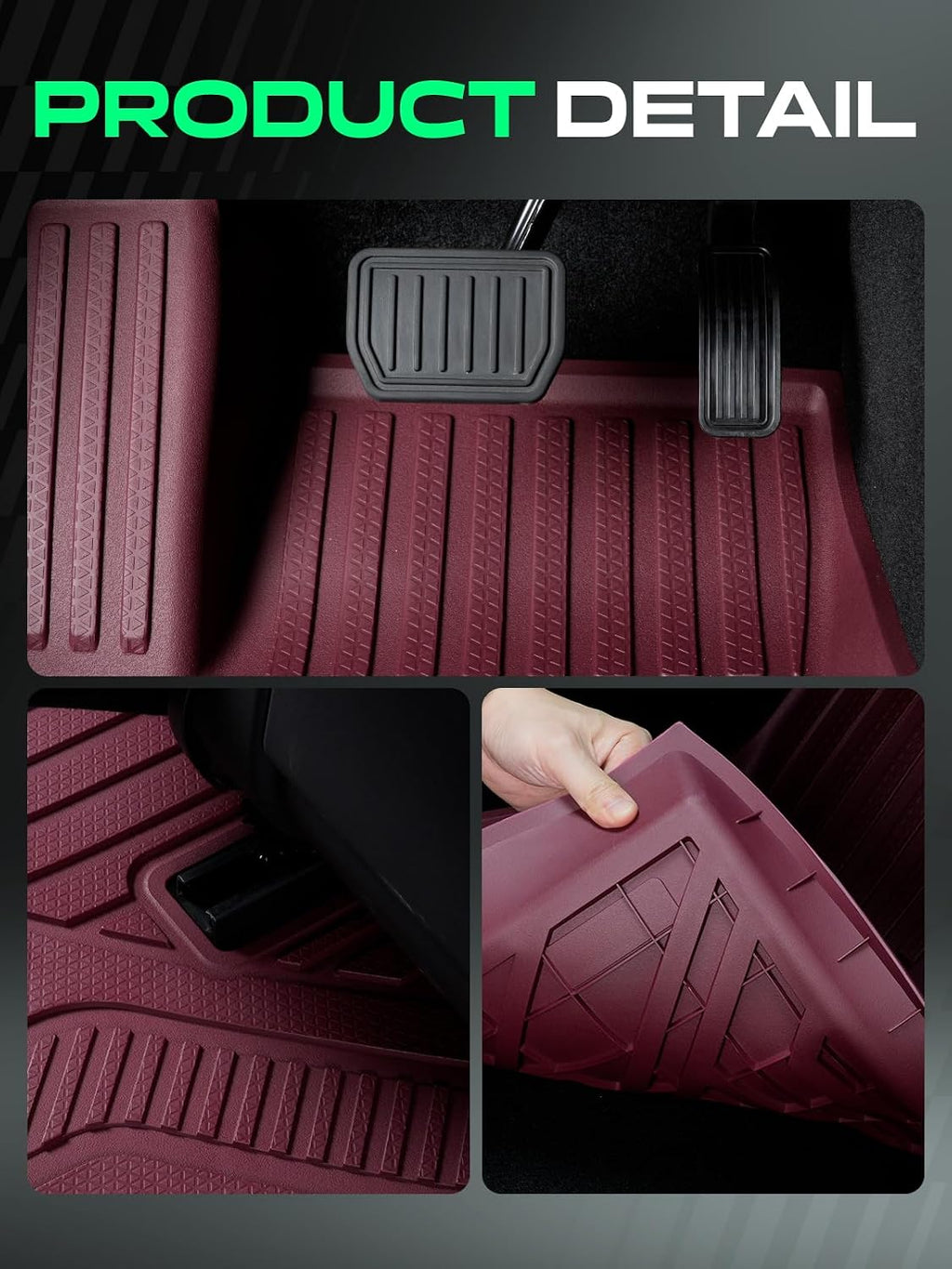YHTAUTO Floor Mats Compatible with Tesla Model Y Juniper 2025 2026 (5-Seat), TPE Floor Liners All Weather Custom Fit, 1st & 2nd Row, Set of 3, Red