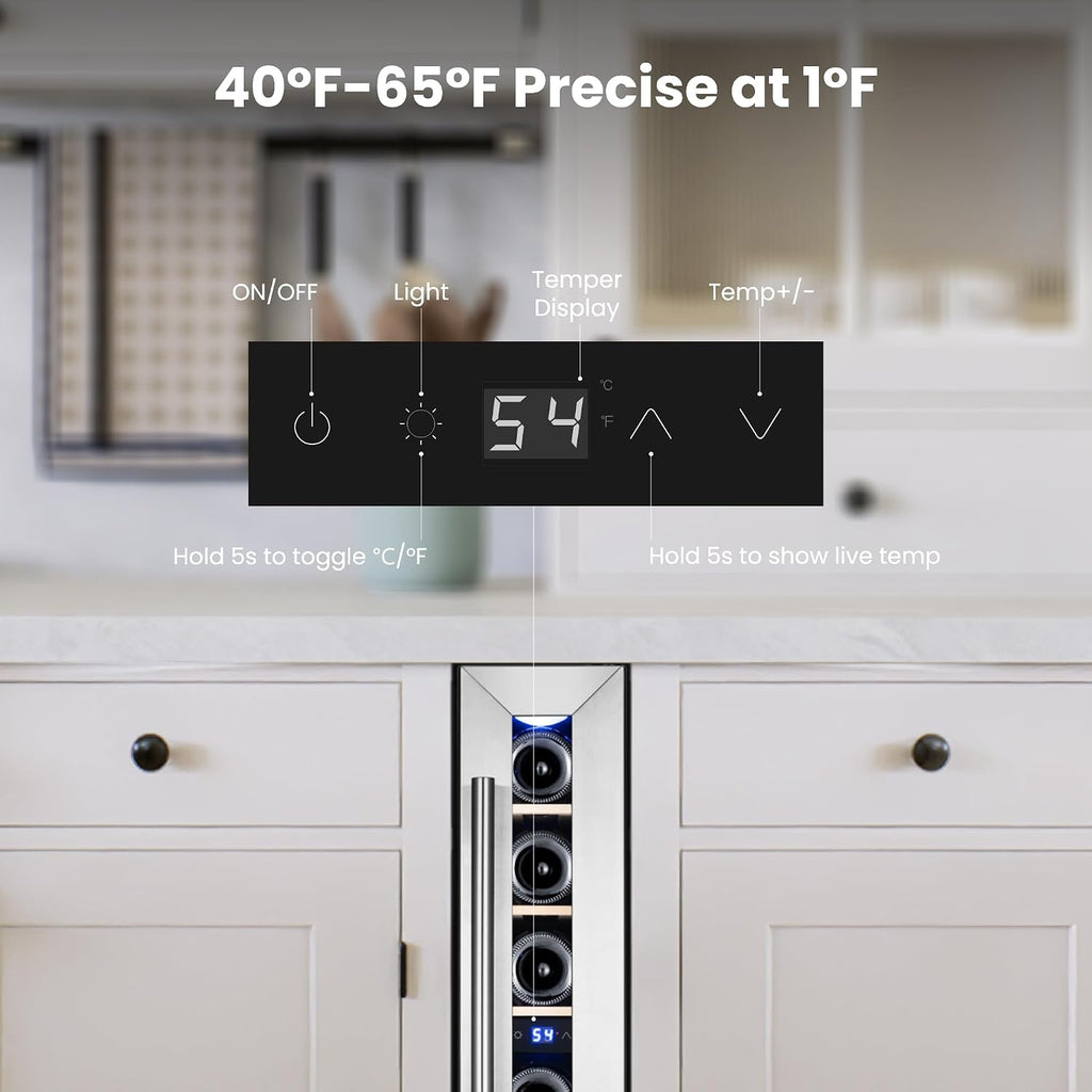 Yeego Wine Fridge Cooler - 7 Bottles Wine Cooler, 40-65°F Wine Refrigerator with Glass Door, Built-in or Freestanding Cooler with Adjustable Shelves Fridge for Home Bar Office