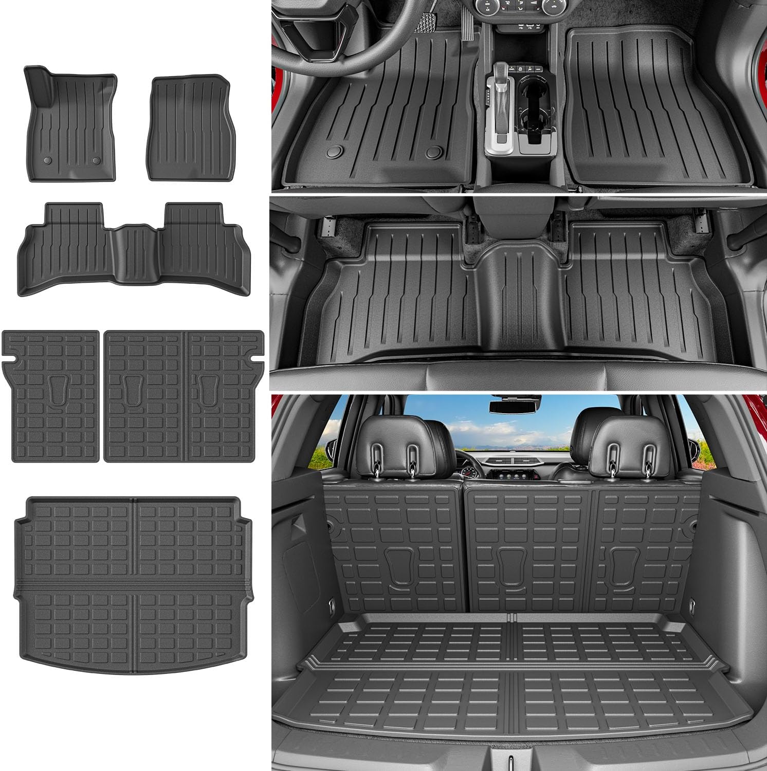 powoq AWD Floor Mats Compatible with 2021-2026 Chevy Trailblazer Trunk Mat Cargo Mat Backrest Liner TPE Replacement for 21-26 Chevy Trailblazer AWD Accessories (Trunk Mat+Backrest Mats+Floor mats)