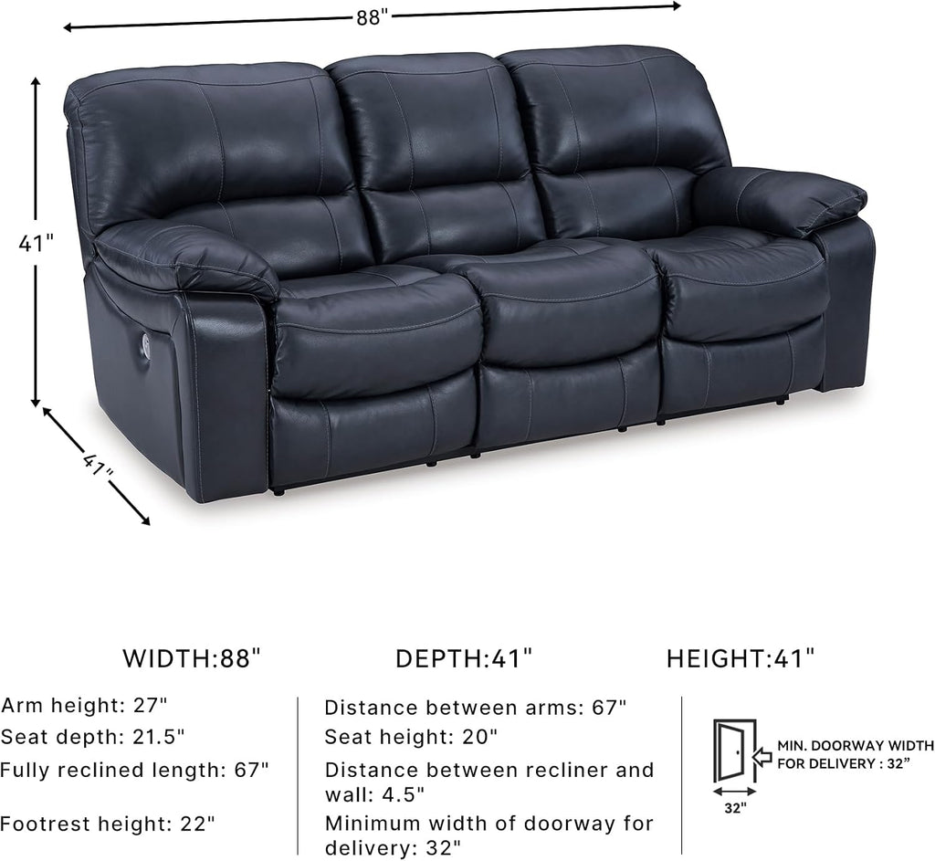 Signature Design by Ashley Leesworth Power Reclining Sofa, Leather Match Wall Hugger Reclining Sofa with One-Touch Power, Zero-Draw USB, 3 Seat Recliner Couch for Living Room, Brown