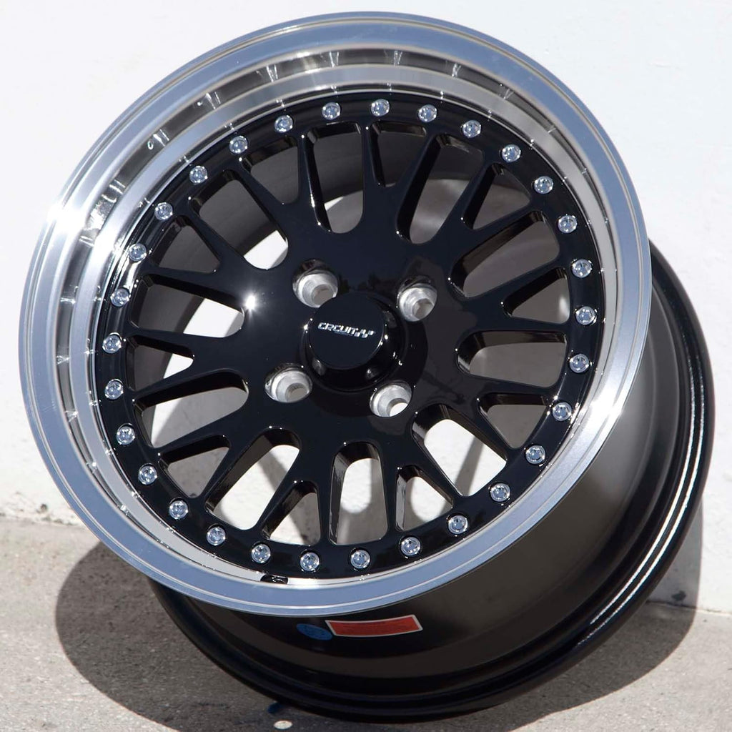 Circuit Performance CP21 15×8 Gloss Black/Machined Lip Wheel 4×100 [+25mm] compatible with Honda Civic EK EG, Acura Integra, BMW E30, Mazda Miata