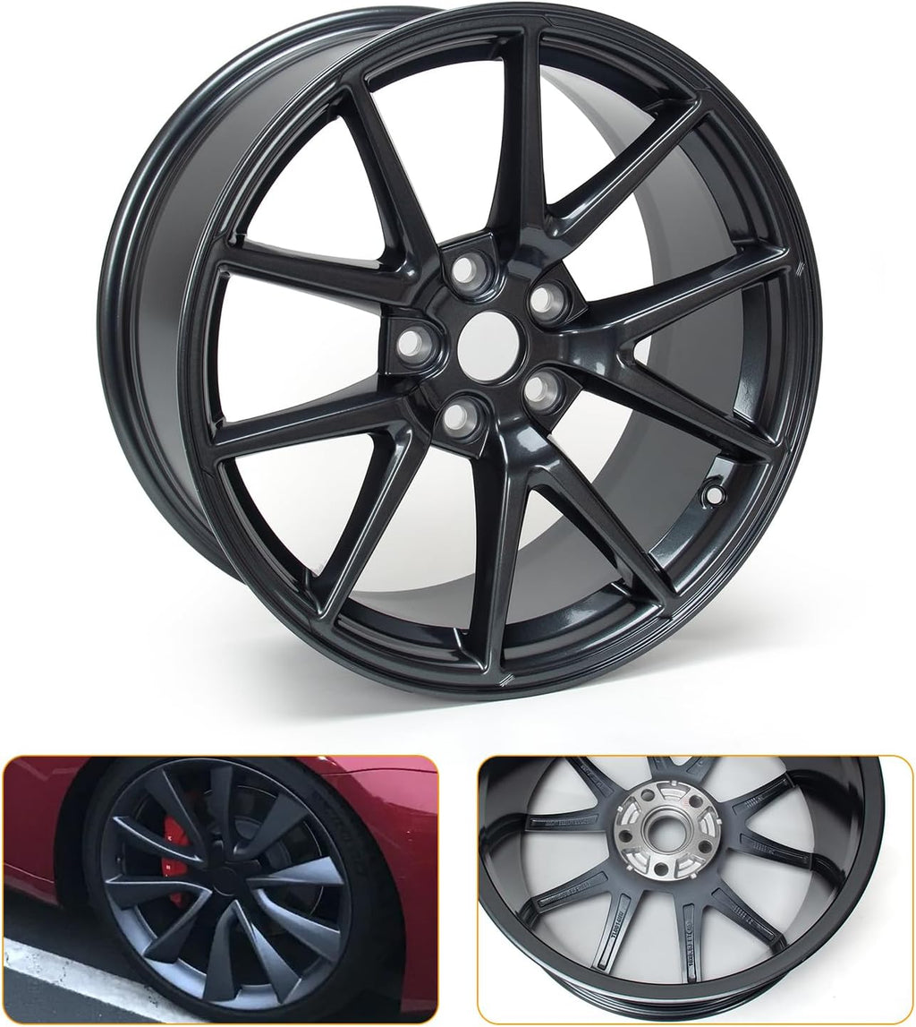 18'x8.5' Alloy Wheel Compatible with Model 3 2017-2023, 18 Inch Replacement Car Rim, 5x114.3 Bolt Pattern, ET40 Offset, 64mm Hub Bore, 1 Set