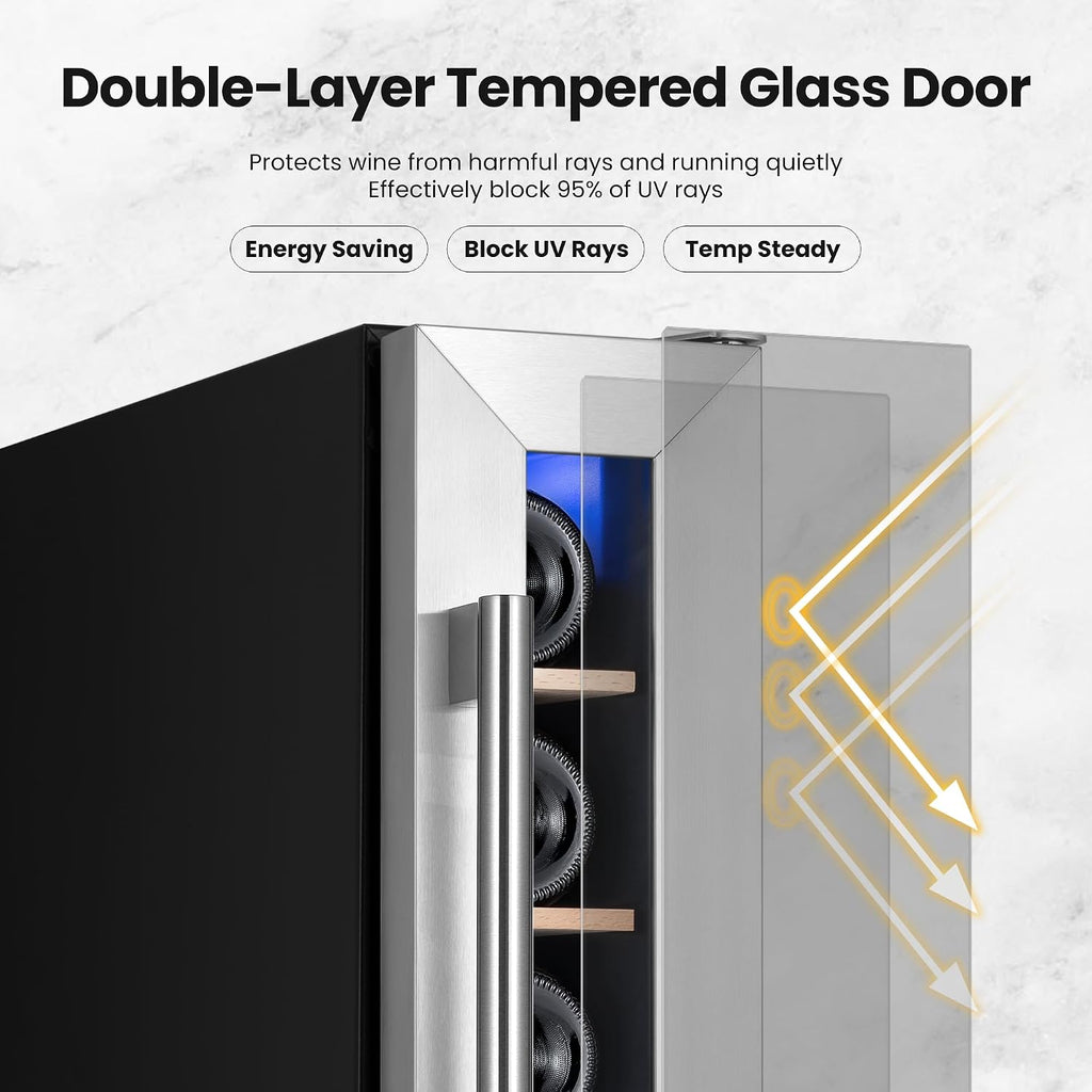 Yeego Wine Fridge Cooler - 7 Bottles Wine Cooler, 40-65°F Wine Refrigerator with Glass Door, Built-in or Freestanding Cooler with Adjustable Shelves Fridge for Home Bar Office