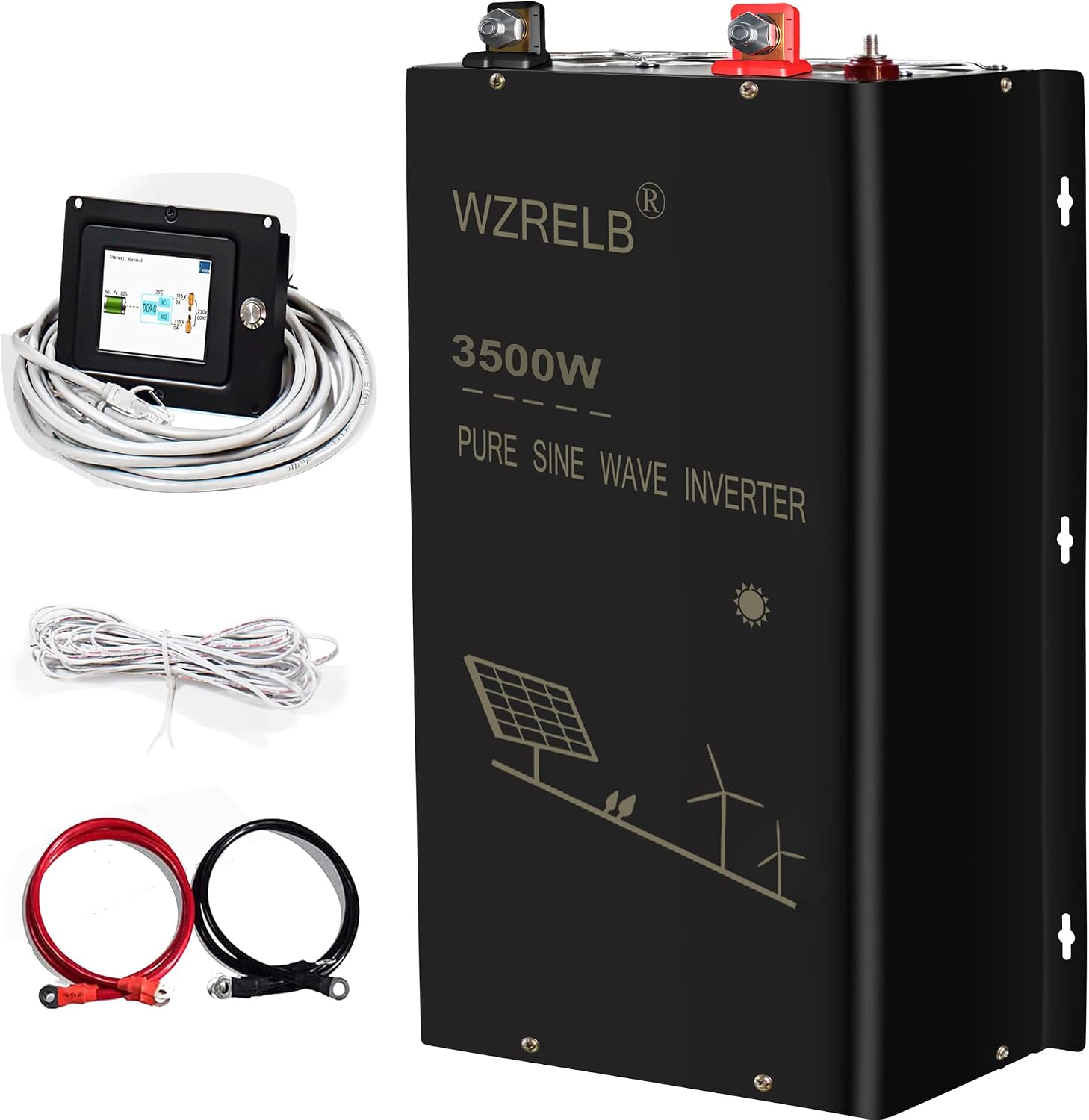 WZRELB 3500W 48V Pure Sine Wave Inverter,48 Volt DC to AC 120V 240V Split Phase Power Inverter,7KW Surge,5 AC Outlets,AC Hardwire Terminal,15ft LCD Remote Panel, SPWR350048