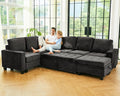 Belffin Modular Sectional Sleeper Sofa with Pull Out Bed U Shaped Sectional Sofa Couch with Storage Ottoman Velvet Covertible 7-Seater Sofa for Living Room Grey