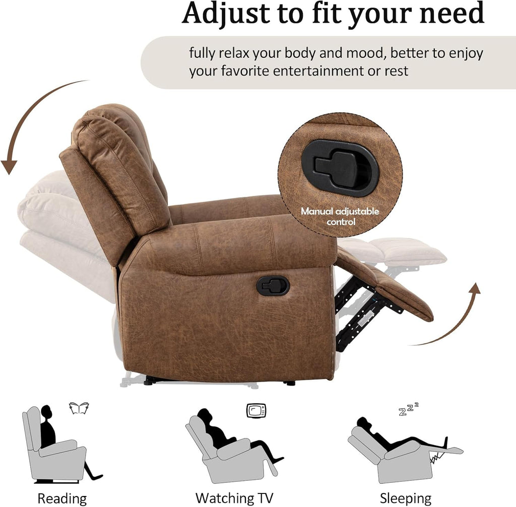 CANMOV Faux Leather Manual Recliner Sofa Set, 2 Recliner Chair and a Loveseat Sofa for Living Room,Bedroom Furniture, Office, Nut Brown