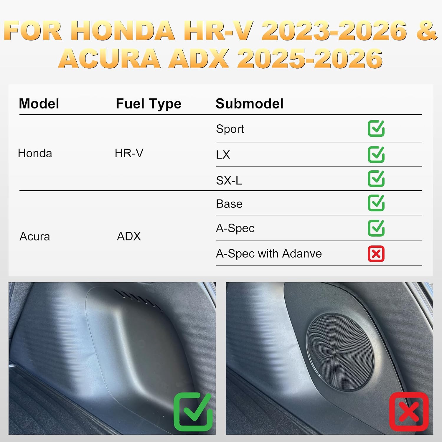 Floor Mats & Cargo Mat Fit for Honda HR-V 2023-2027 & Acura ADX 2025 2026 | All Weather Floor Mats Trunk Cargo Liner with Backrest Protectors Custom Fit for Honda HRV Sport/LX/EX-L
