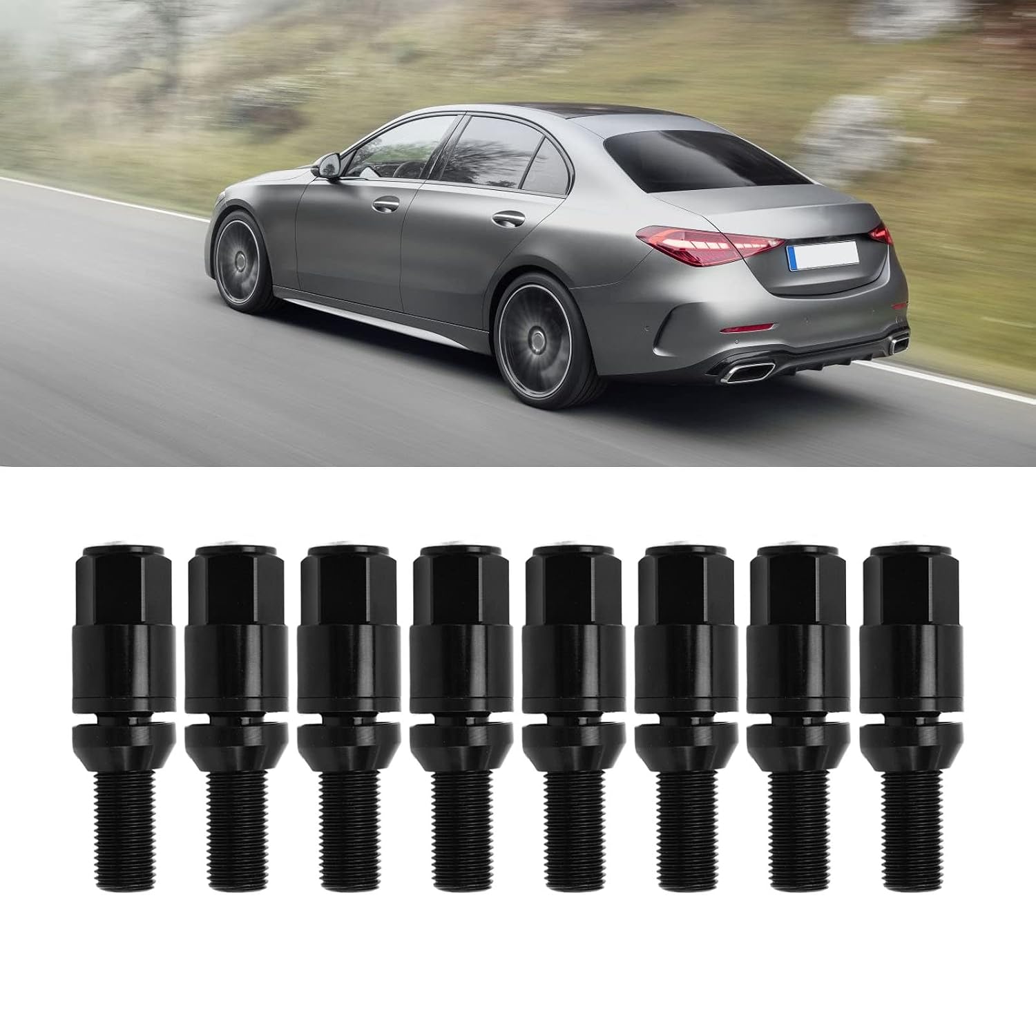 Brilluxa Wheel Bolts, 20PCS M14x1.5 Cone Seat Taper Lug Nuts Black, Universal Car Wheel Bolt Set Auto Tire Fastener Kit for Vehicle Wheel Installation