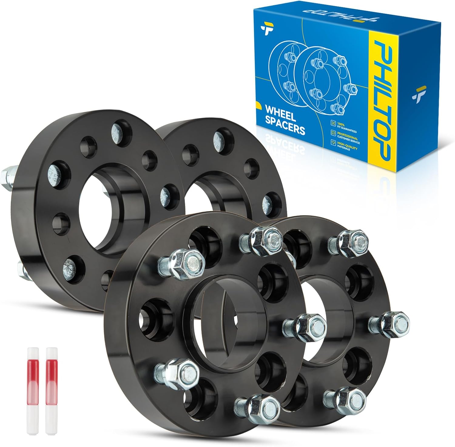 PHILTOP 5x4.5 to 5x5 Wheel Adapters 1.25 inch, 4 Pcs Hub Centric Wheel Adapters (Changes Bolt Pattern) with 71.5mm Hub Bore 1/2' x20 Studs fit for Explorer, Edge, Ranger, Mustang, Liberty, Wrangler