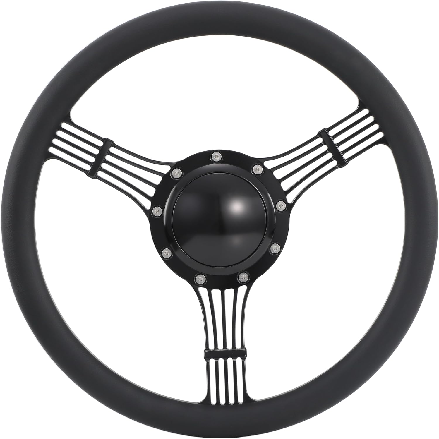 14'' Billet Banjo Half Wrap Steering Wheel with 9 Bolts 2'' Dish and Horn Button (Black)