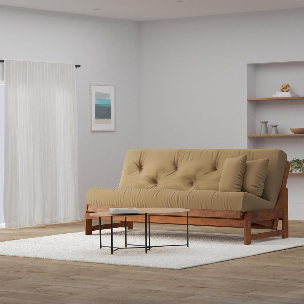 Nirvana Futons Arden Futon Set - Queen Size, Frame, 8' Mattress, Twill Khaki Cover