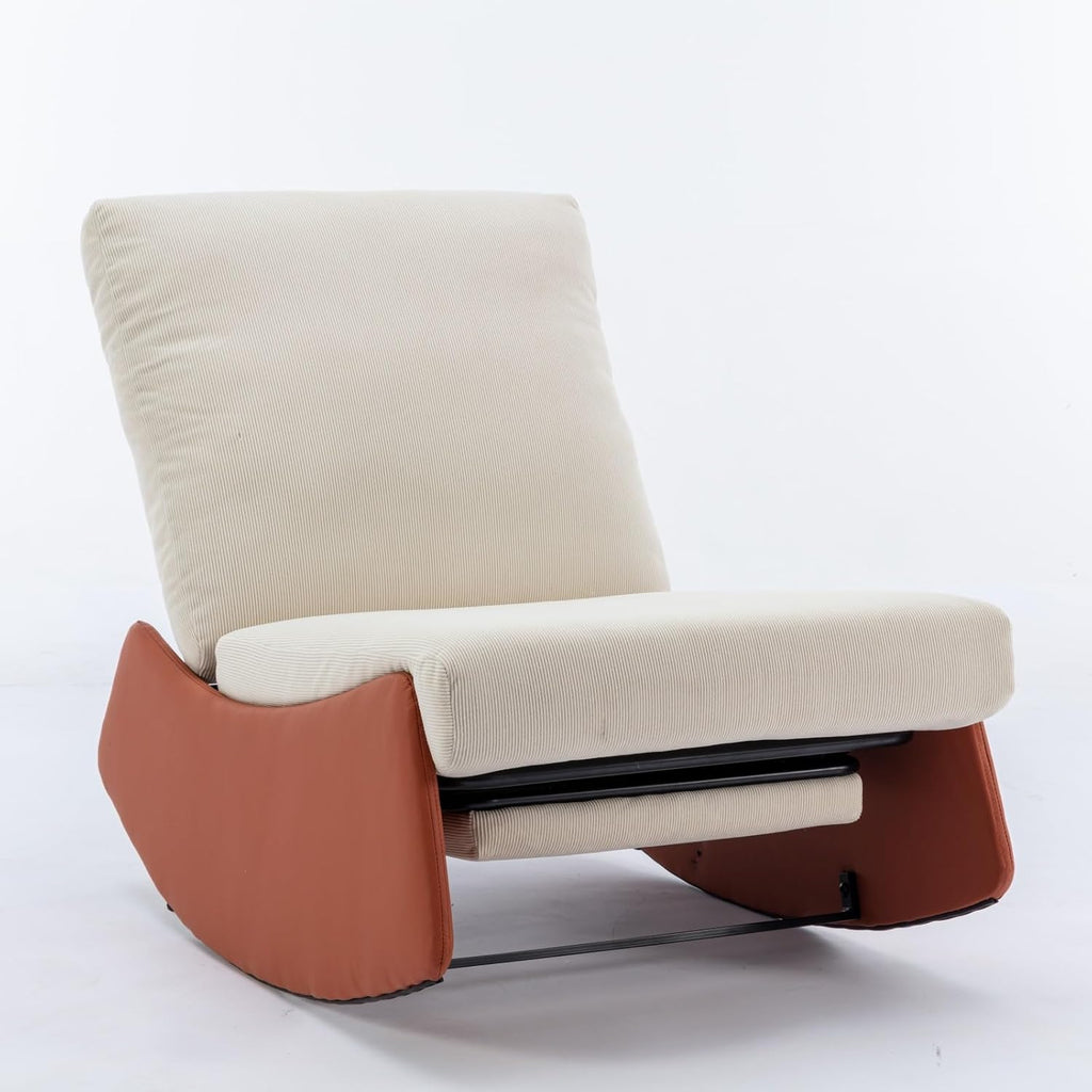 Modern Rocking Recliner Chair with Footrest - Comfortable Padded Lounge Chair for Nursery, Reading & Relaxation, Indoor Soft Rocking Chair for Living Room & Bedroom (Orange)