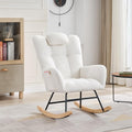 Nursery Rocking Chair - Teddy Upholstered Glider Rocker for Adults, Wood Legs, Two Side Pockets, Padded Seat, High Backrest, Glider Chair for Living Room, Bedroom, Small Spaces - Beige