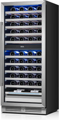 Yeego 24 Inch Wine Fridge, 40°F-65°F Dual Zone Wine Cooler Refrigerator, 304 Stainless Steel Glass Door Lock, Temp Memory Blue & White LED Built-in Fridge with Adjustable Shelves (89 Bottle)