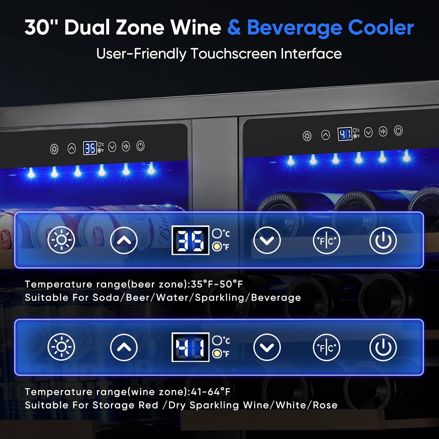 ORYMUSE 30' Stainless Steel Wine & Beverage Refrigerator - Dual Zone, Built-in/Freestanding with Upgraded Cooling - 30 Bottles & 110 Cans Capacity