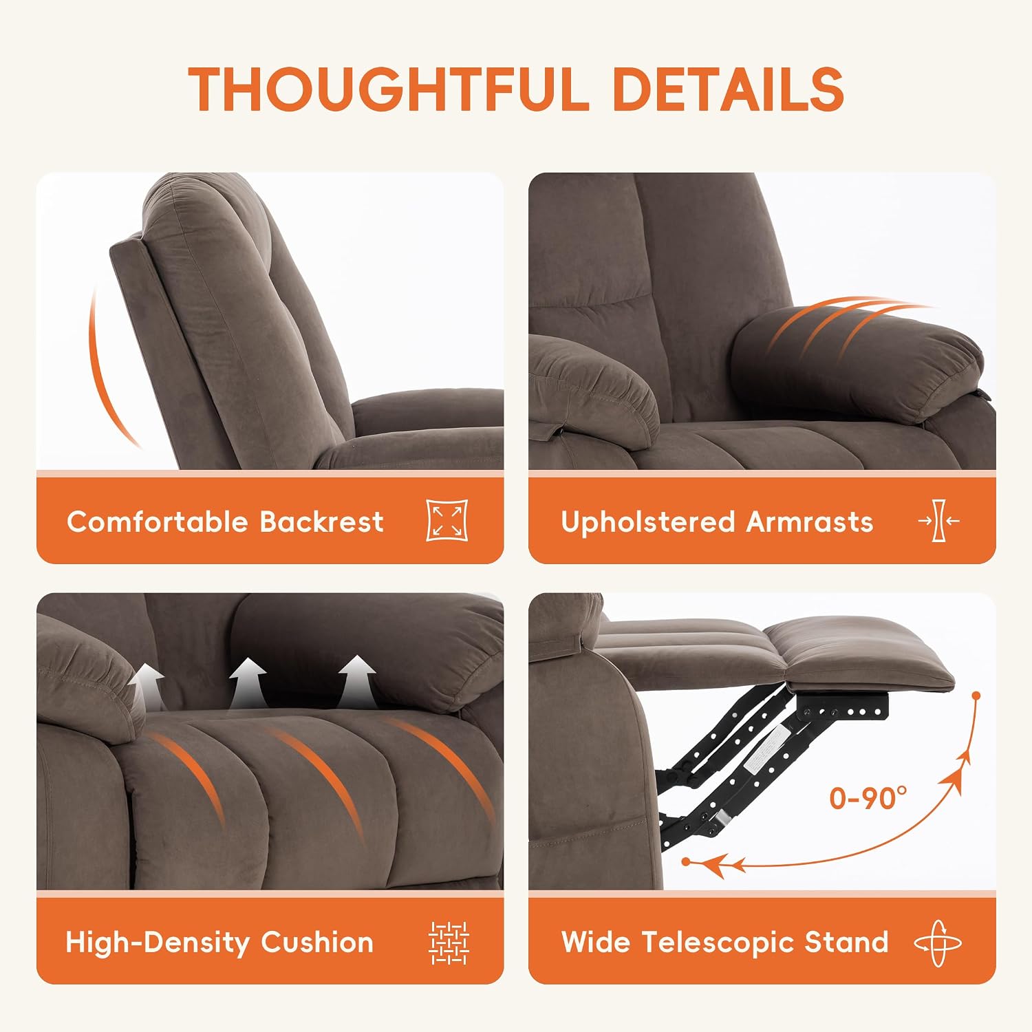 Ketaiyou Power Swivel Rocker Recliner with Massage and Heat, USB and Type-C Port, Infinite Position, Electric Glider Rocking Chairs Living Room, Soft Fabric Reclining Sofa Chair (Velvet Brown)