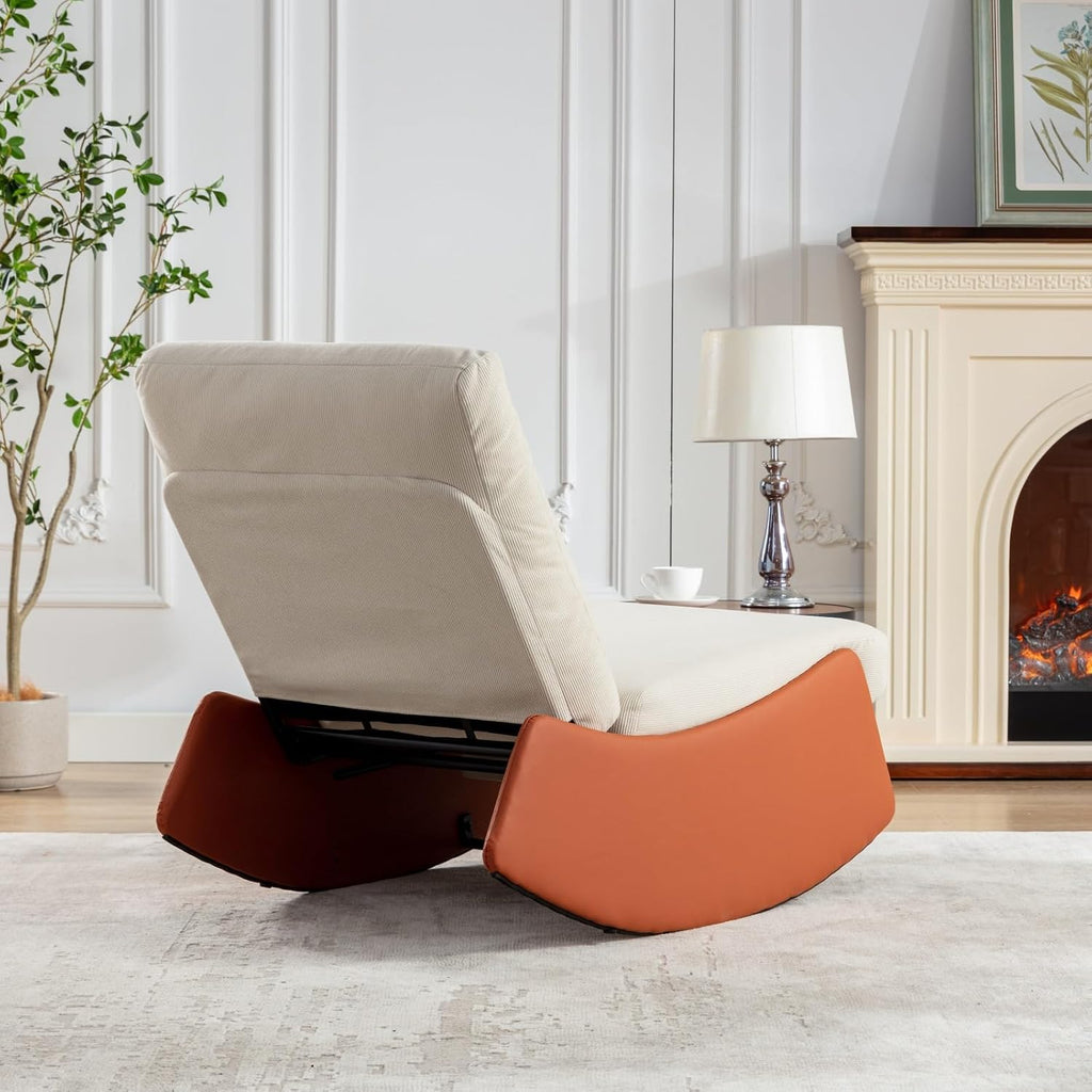 Modern Rocking Recliner Chair with Footrest - Comfortable Padded Lounge Chair for Nursery, Reading & Relaxation, Indoor Soft Rocking Chair for Living Room & Bedroom (Orange)