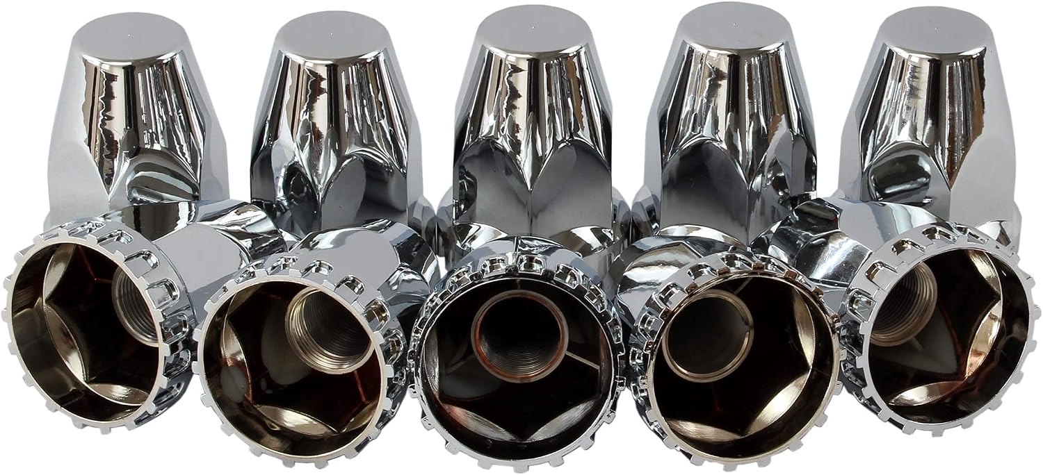 MRJLK Chrome ABS Complete Axle Cover Set with Standard Hub Caps and 33mm Screw-On Lug Nut Covers for Semi Trucks (2 Front and 4 Rear)