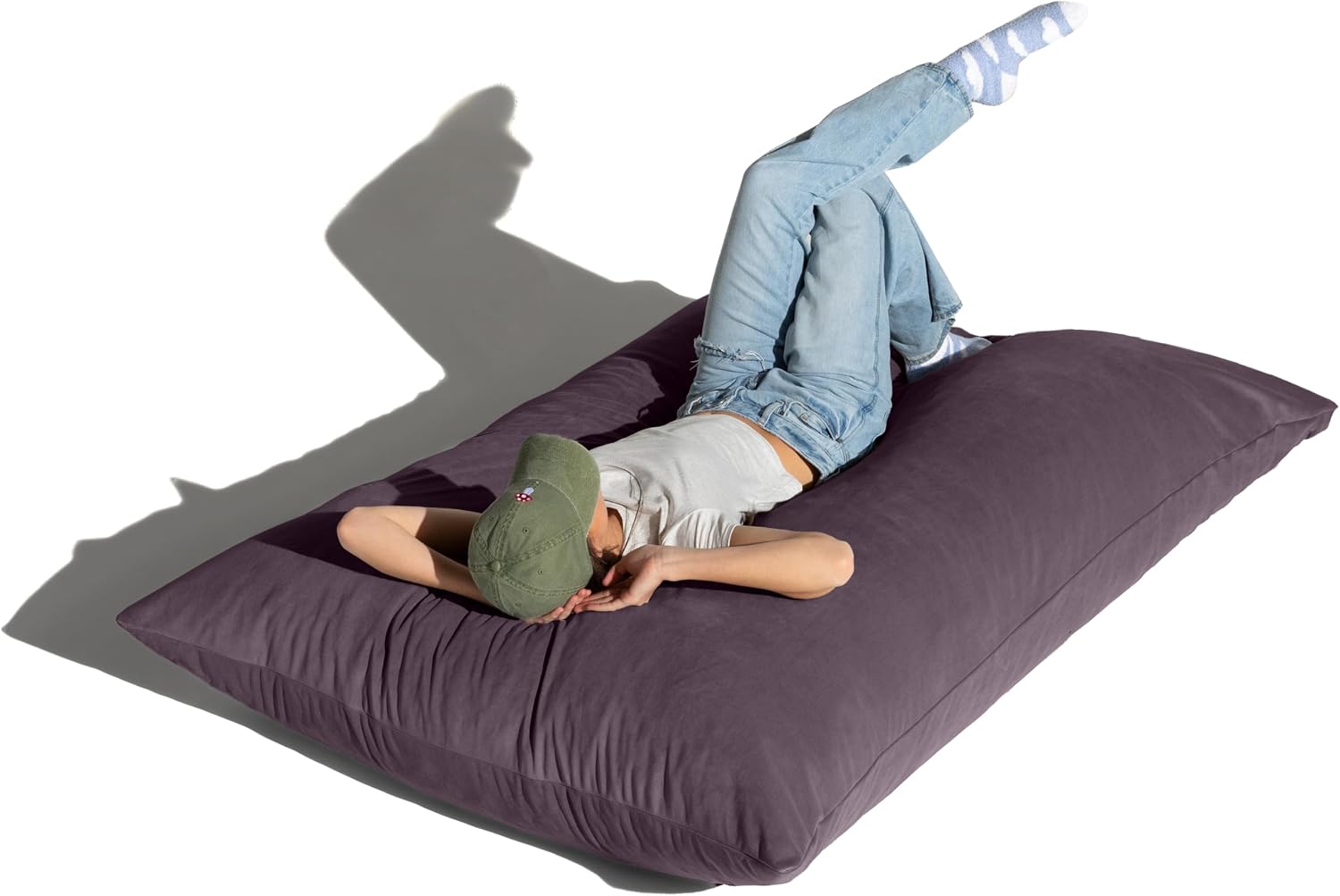 Pillow Saxx Bean Bag Rocking Chair - Elegant Oversized Rocker with Modern Wood Frame, Lush Velvet Purple