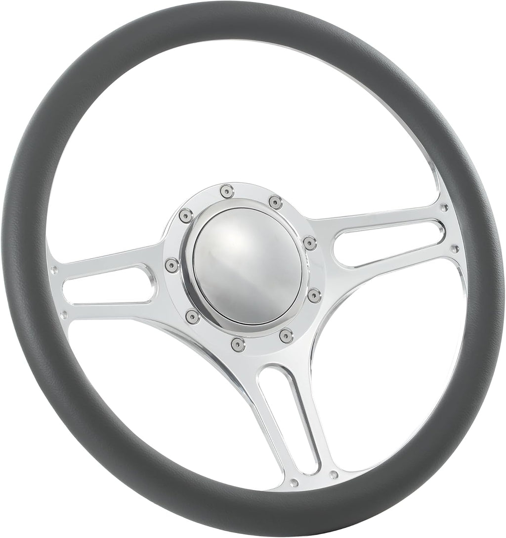 14'' Billet Half Wrap 9 Bolts Steering Wheel with 2'' Dish and Horn Button (Dark Grey)
