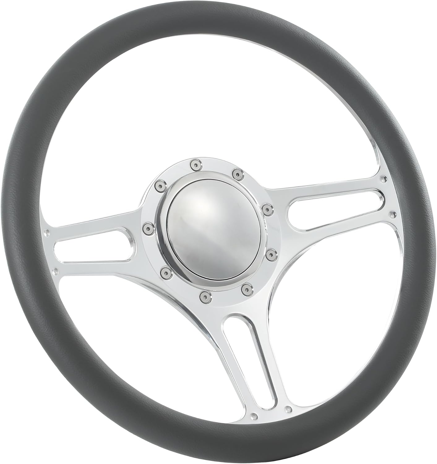 14'' Billet Half Wrap 9 Bolts Steering Wheel with 2'' Dish and Horn Button (Dark Grey)