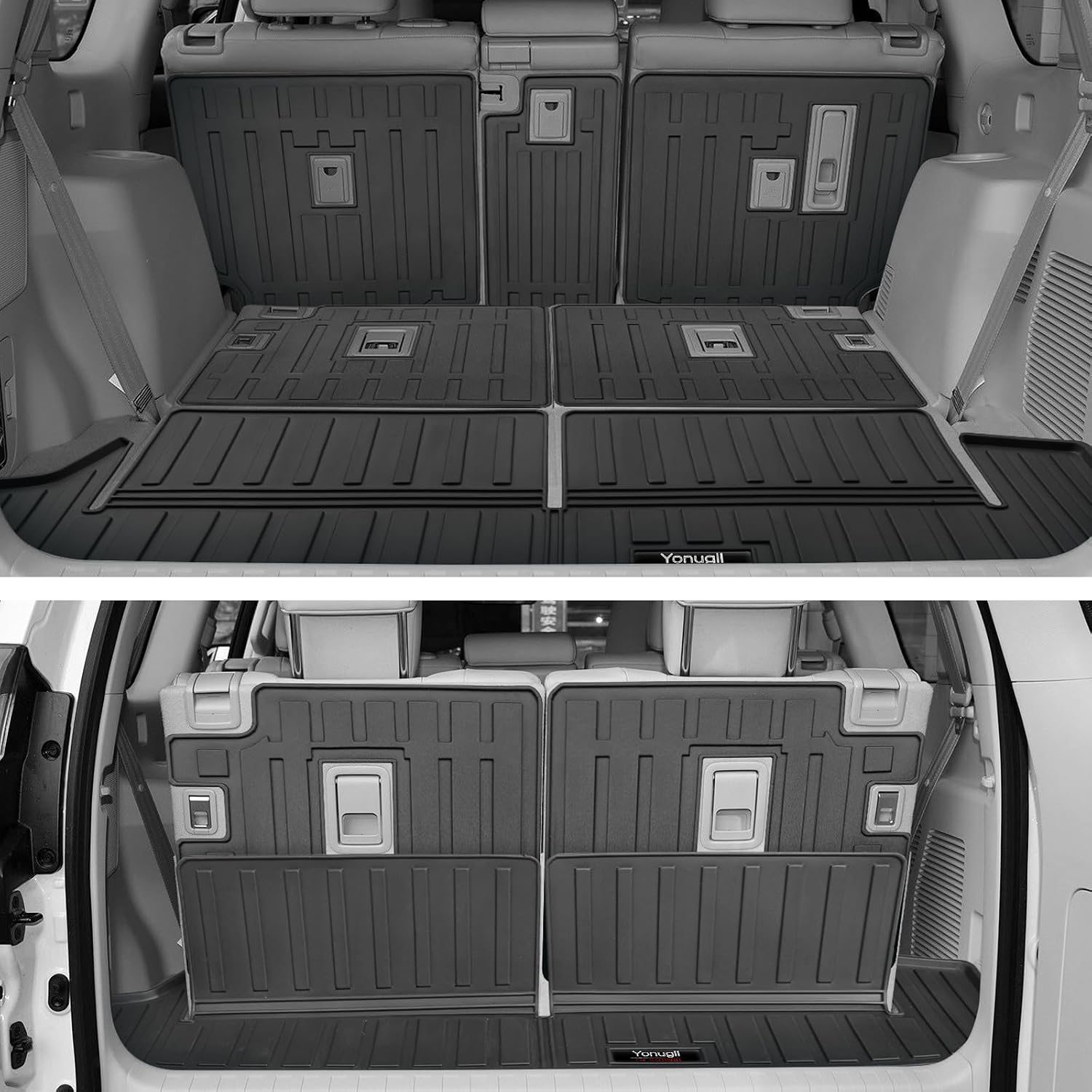 Floor Liners for 2013-2024 Toyota 4 Runner 7 Seat Accessories 3 Rows Floor Mats Trunk Cargo Mats and 2nd 3rd Row Backrest Mats All Weather TPE Protection (Only for 7 Seat Full Set 10 Pcs)