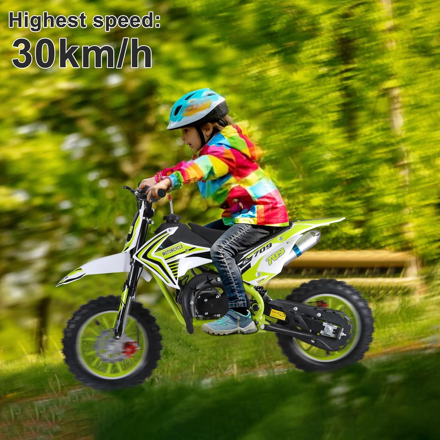 49cc 2-Stroke Kids Dirt Bike, Gas Power Motocross, Off Road Mini Motorcycle, Pocket Motorbike with Front Rear Disc Brakes, Racing Max Speed 30KM/H (Red)