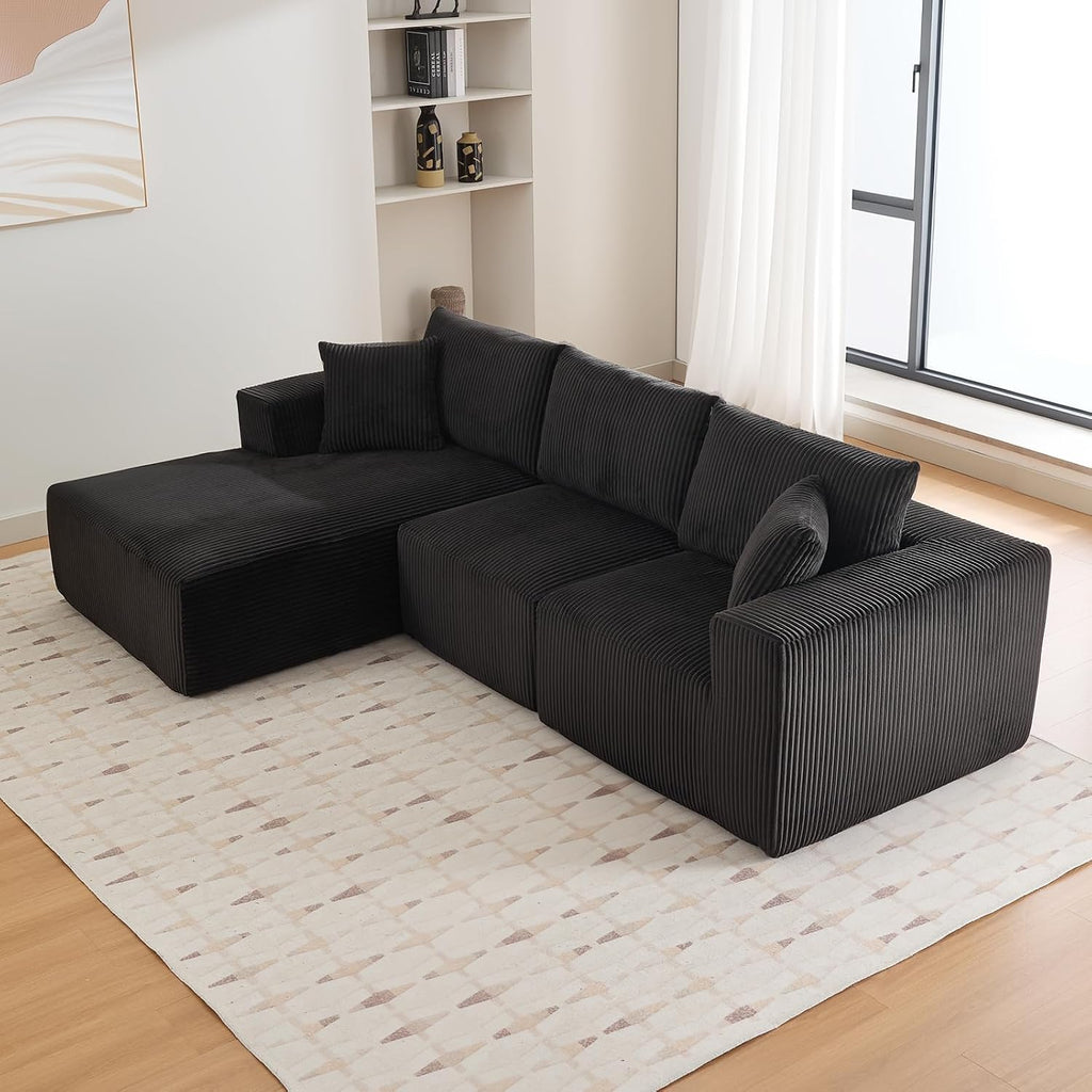 Garvee Boneless Cloud Couch 108' Sectional Modern Comfy l-Shape Convertible Compression Sleeper Modular Sofa with Corduroy Fabric Deep Seat Loveseat + Chaise for Living Room No Assembly Required