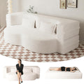 78' Twin Size Convertible Folding Sleeper Sofa Bed, Modern Teddy Fabric Futon Sofa Bed with Pillow, Foam Mattress Loveseat Cloud Couch, No Assembly Floor Couches for Living Room, Apartment, Beige