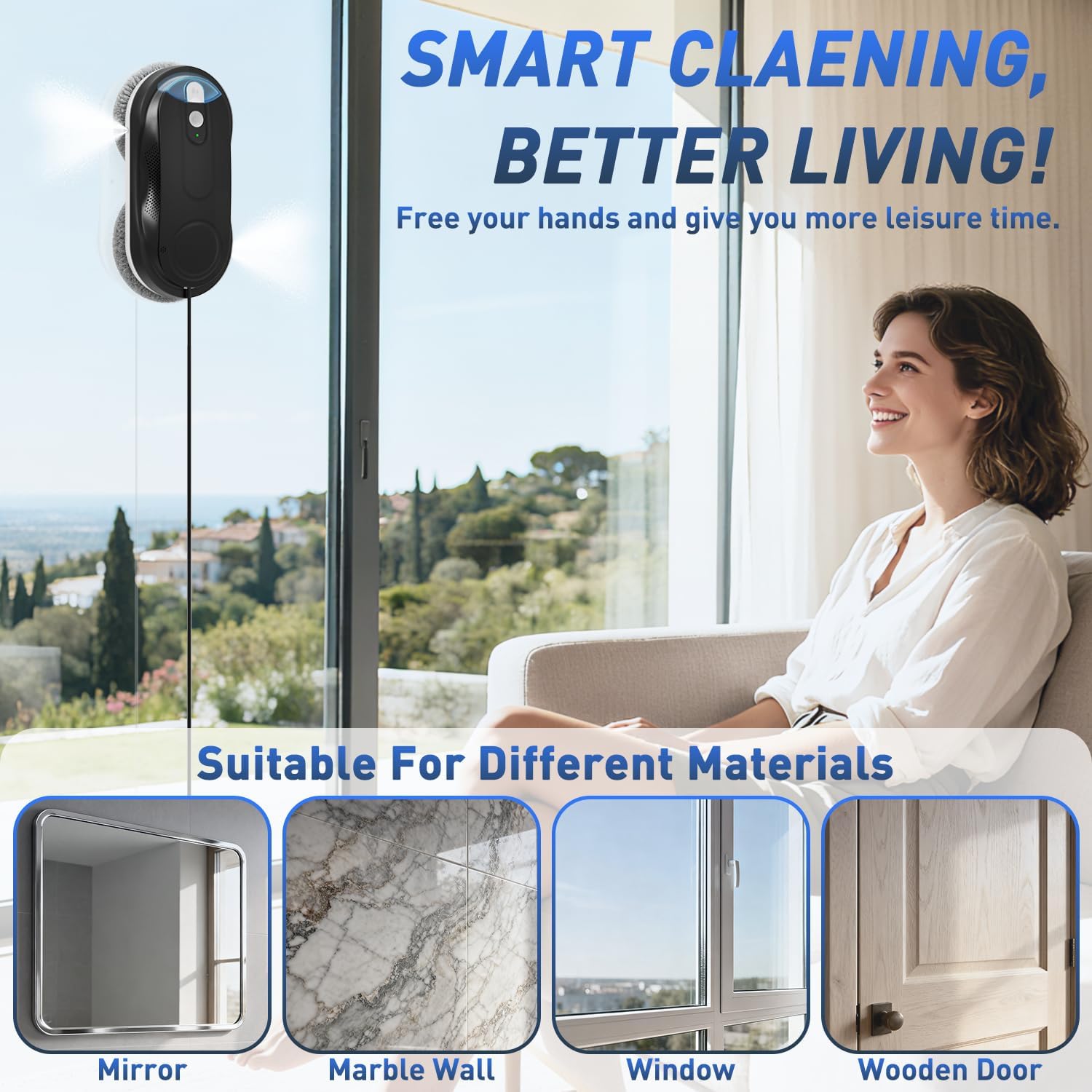 KKI Window Cleaning Robot, Automatic Window Cleaner Robot, Dual Spray, Max 3200Pa, AI Path Planning & Edge Detection, Remote Control for High-Rise Windows, Glass,Door,10xCloths, X3