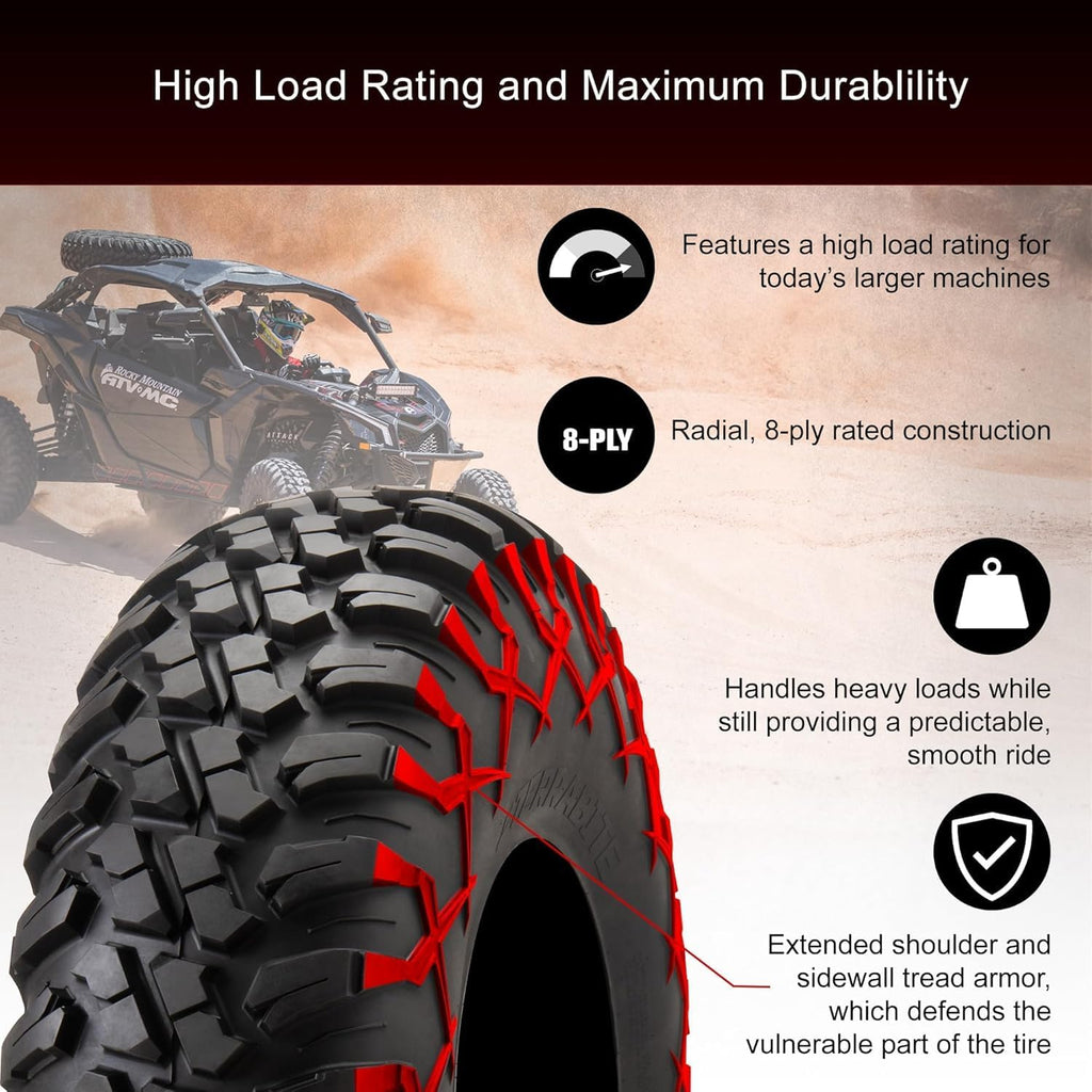 Tusk Set of 32x10-15 Tusk TERRABITE Heavy Duty 8-Ply Radial UTV Tires on UINTA Beadlock Wheels - Compatible with HONDA TALON 1000 UTVs 4/137 bolt pattern Includes Lug Nuts (5+2 Wheel Offset, Bronze)