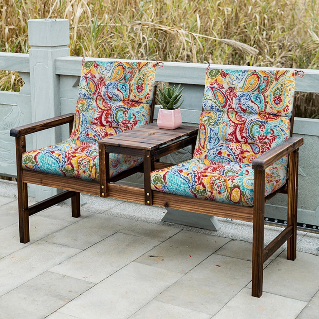 FUNHOME Outdoor High Back Chair Cushions Set of 2,Reversible Lawn Chair Cushion 44 x22 inch,Water Resistant Tufted Adirondack Chair Cushion,for Garden Rocking Chair,Patio Furniture(Phoenix)