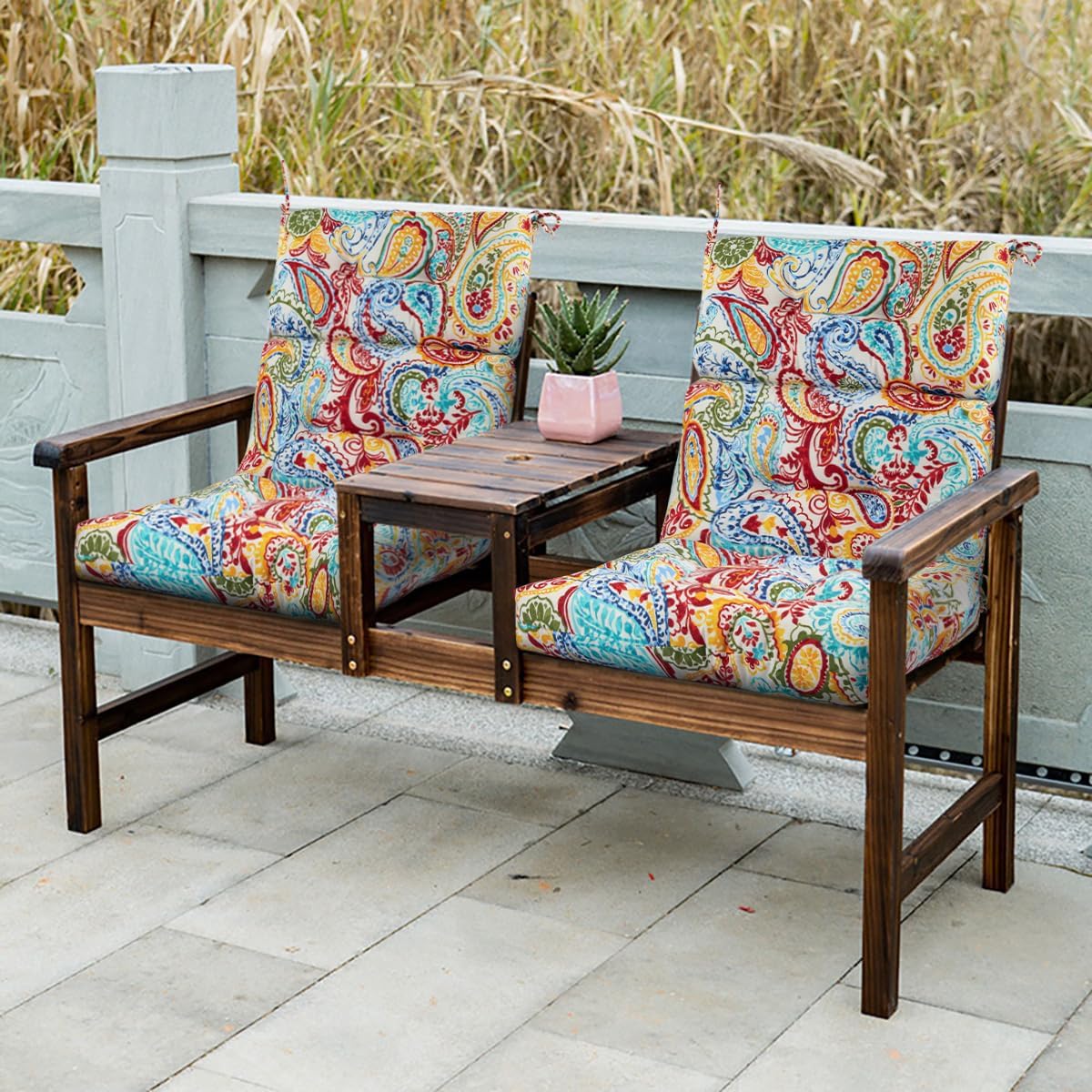 FUNHOME Outdoor High Back Chair Cushions Set of 2,Reversible Lawn Chair Cushion 44 x22 inch,Water Resistant Tufted Adirondack Chair Cushion,for Garden Rocking Chair,Patio Furniture(Phoenix)