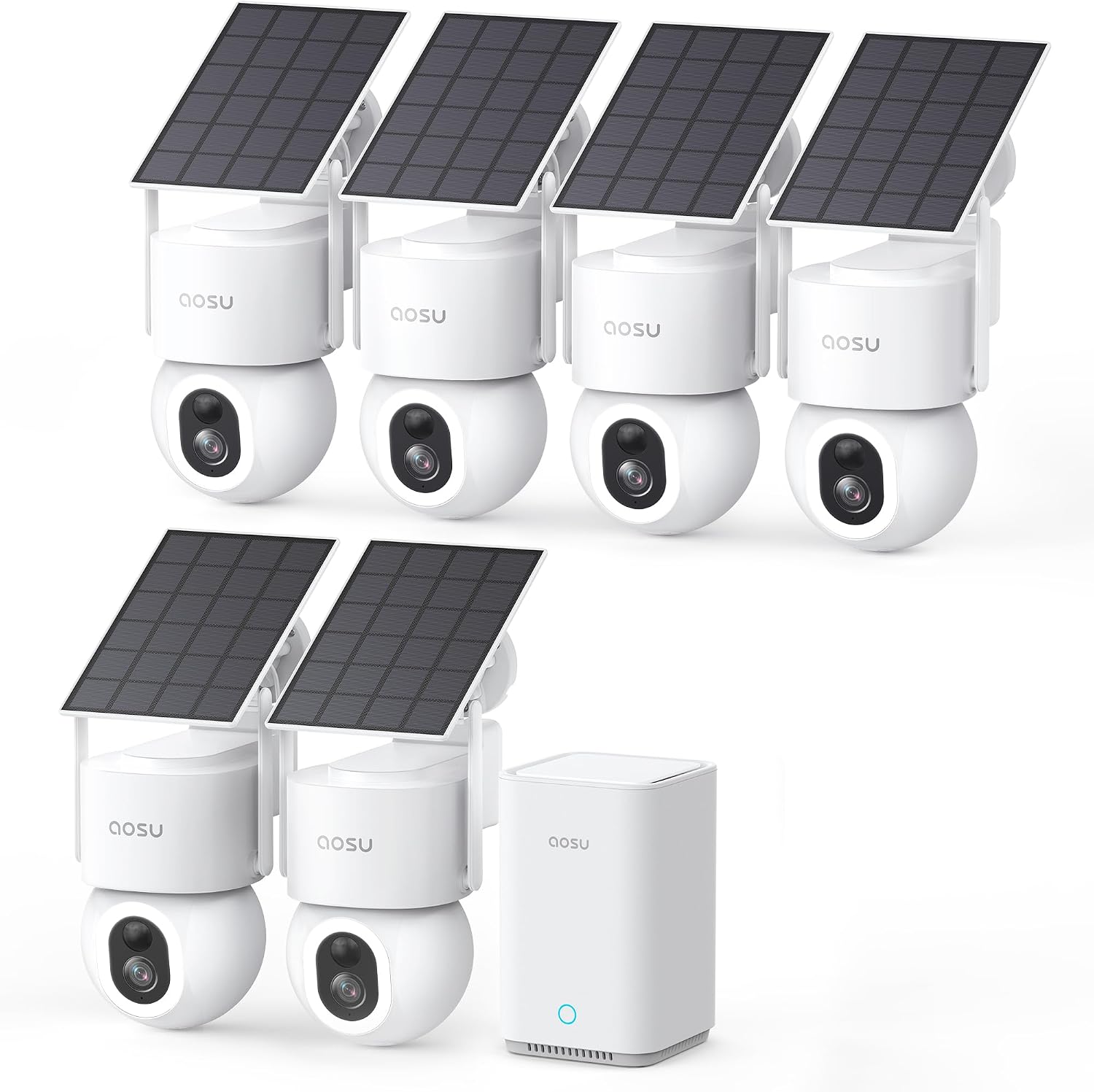 aosu SolarCam D1 Max 6-Cam Kit, 4K Solar Security Cameras Outdoor Wireless, 360° Pan & Tilt Coverage, Auto Tracking, Color Night Vision, No Subscription Required, Local Storage up to 1TB