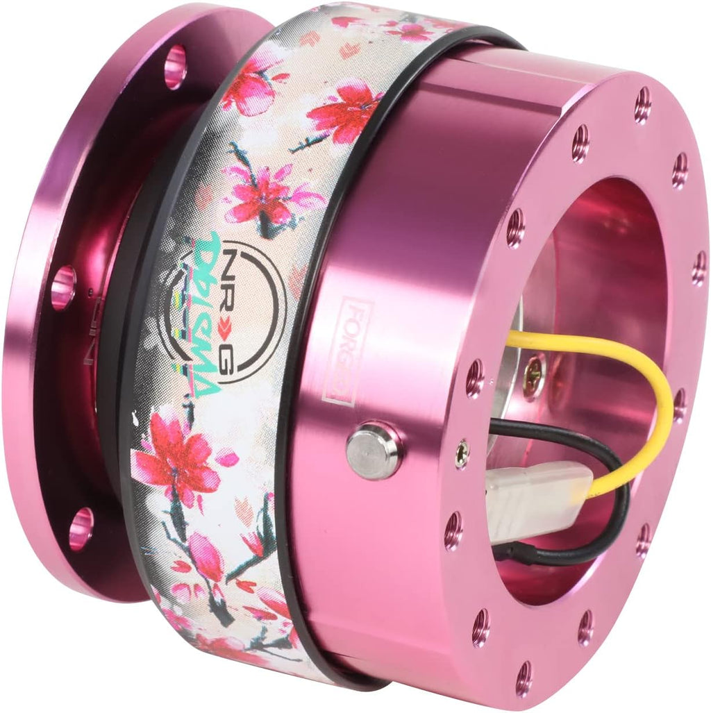 NRG Innovations Gen 2.0 Steering Wheel Quick Release Adapter 6-HOLE with Mounting Bolts, Quick Release - Pink Body/Sakura ring with Prisma Collab, NRG-SRK-200PK-SAKURA