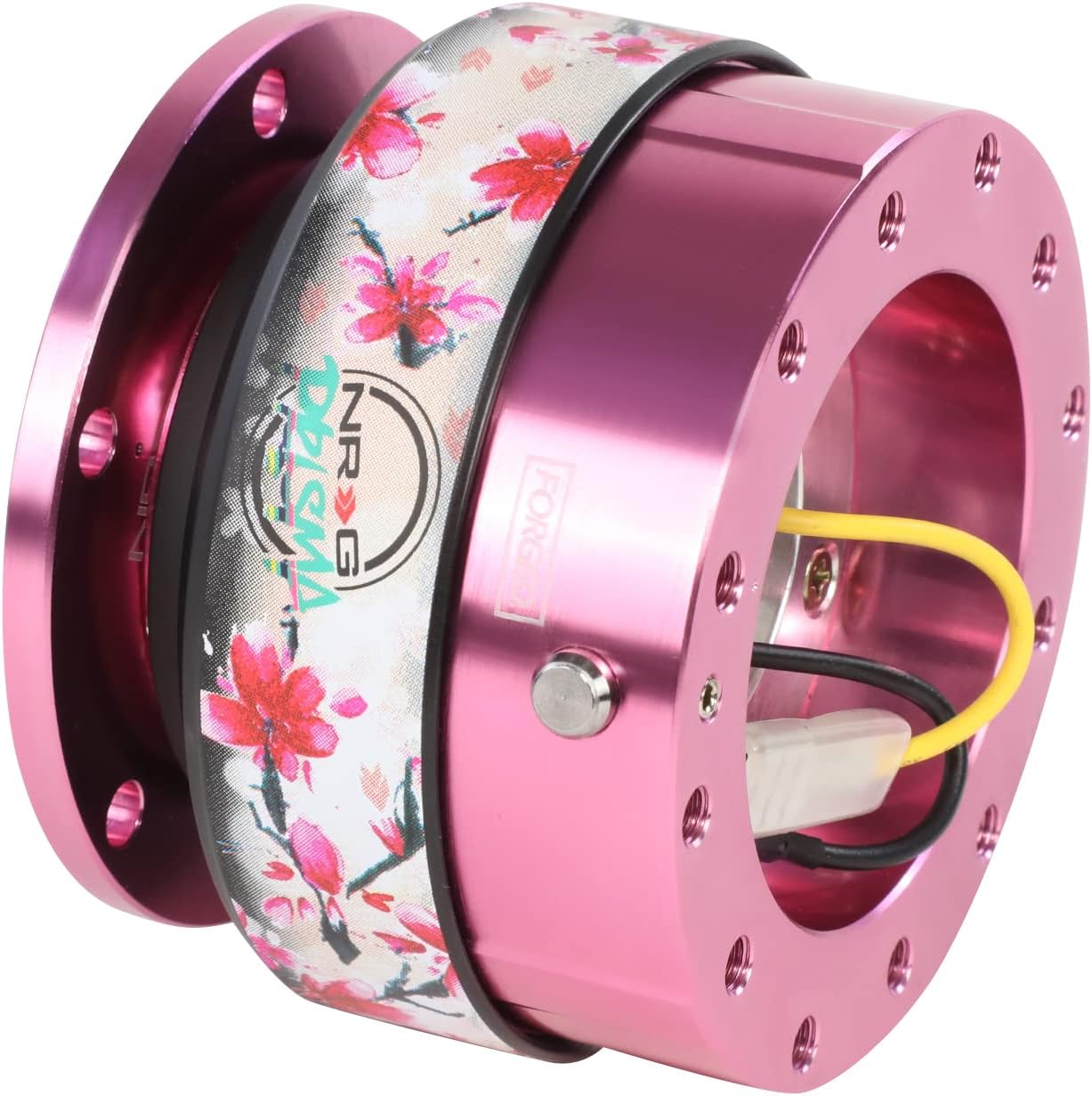 NRG Innovations Gen 2.0 Steering Wheel Quick Release Adapter 6-HOLE with Mounting Bolts, Quick Release - Pink Body/Sakura ring with Prisma Collab, NRG-SRK-200PK-SAKURA