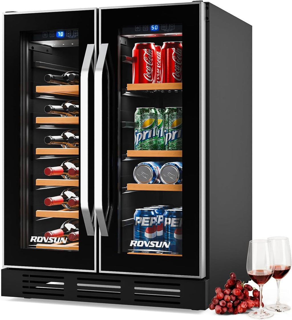 Bonnlo 34 Bottle Dual Zone Wine Cooler Refrigerator, Freestanding Compressor Wine Chiller, Beverage Wine Fridge with Digital Temp Control & Double-layer Glass Door for Red White Wine, Champagne, Beer
