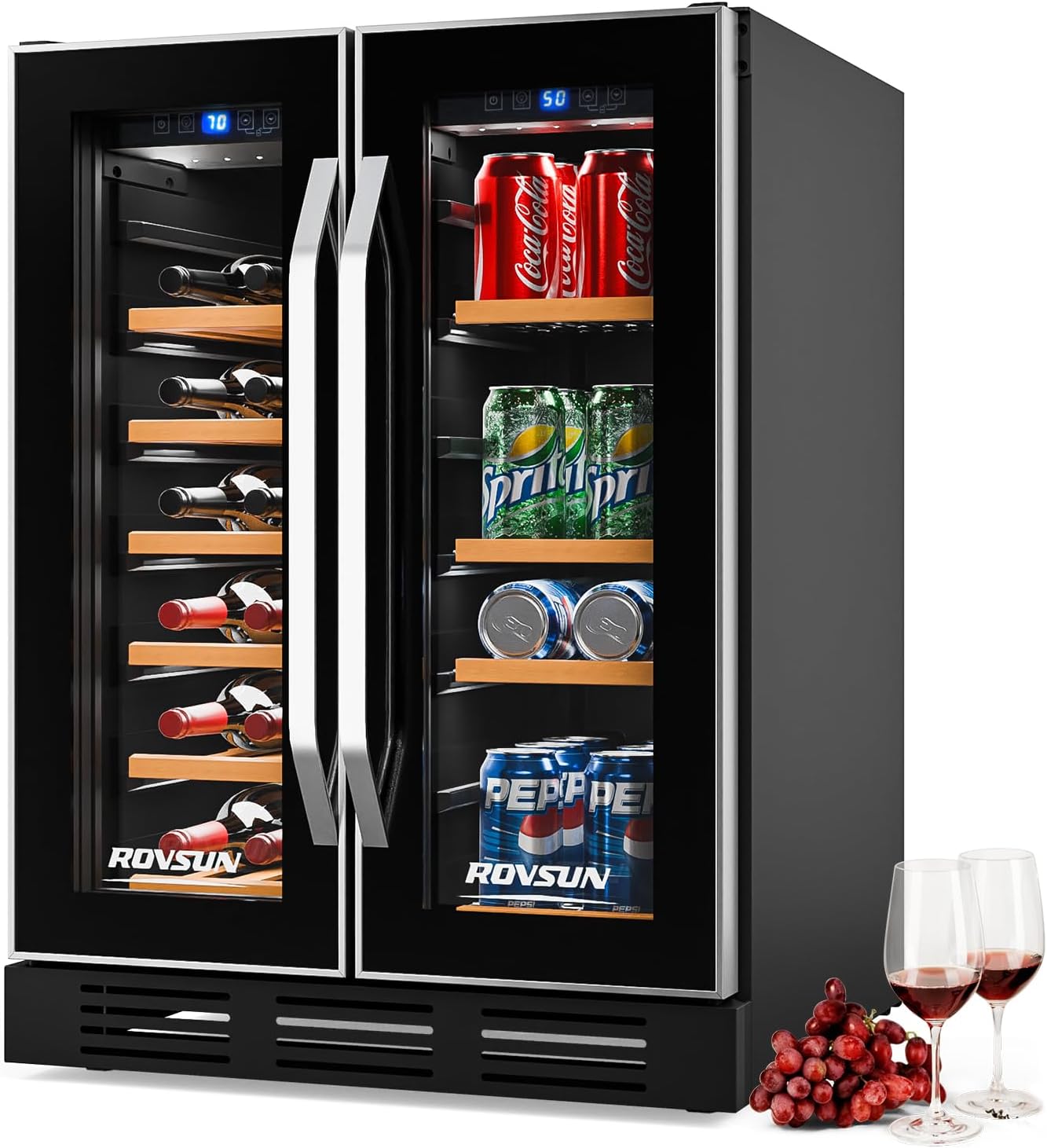 Bonnlo 34 Bottle Dual Zone Wine Cooler Refrigerator, Freestanding Compressor Wine Chiller, Beverage Wine Fridge with Digital Temp Control & Double-layer Glass Door for Red White Wine, Champagne, Beer