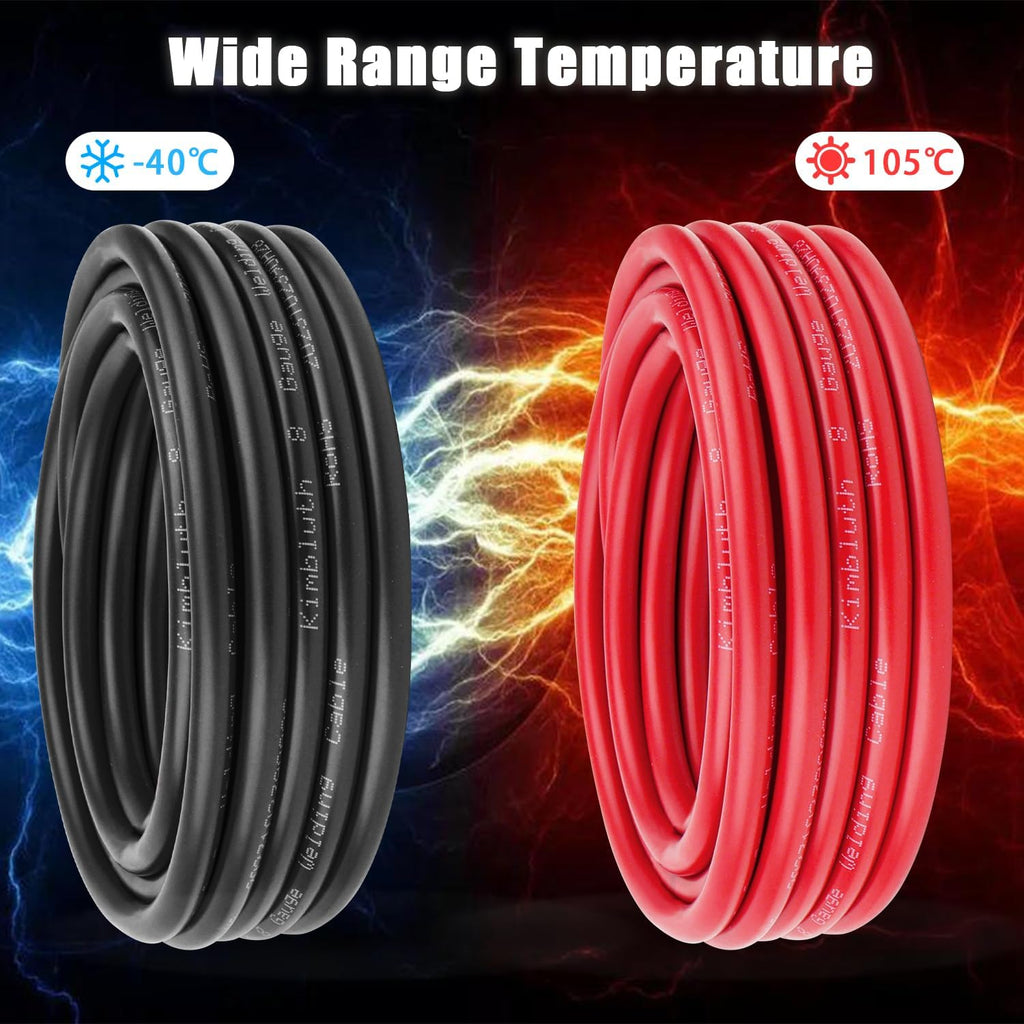 8 Gauge Battery Cable Copper Wire, 50FT Red+50FT Black 8 AWG Welding Cable Standard USA OFC Wire for Automotive, Battery, Solar, Marine and Generator