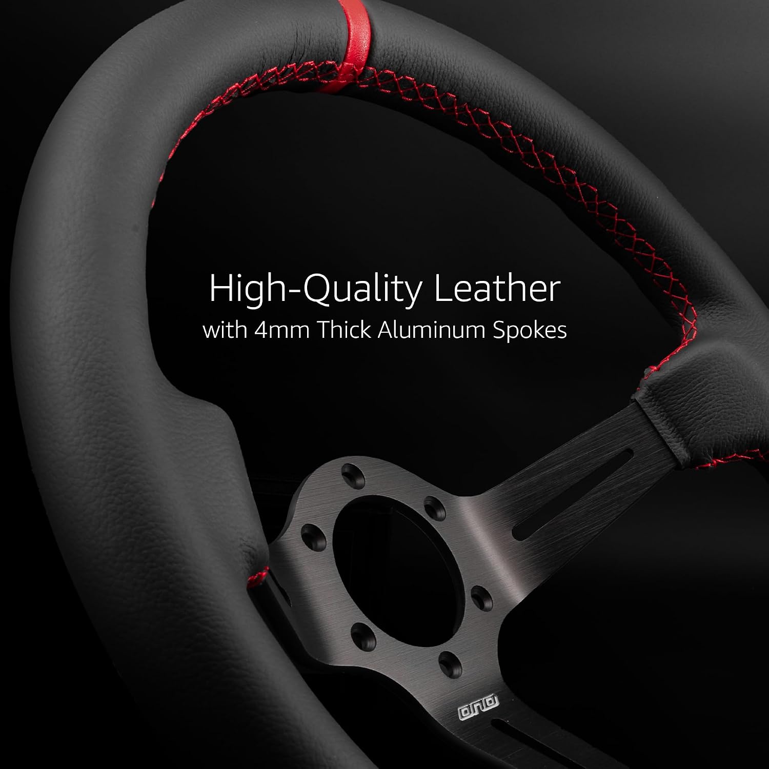 DND Performance Interior's Leather Race Steering Wheel / 350mm Diameter and 75mm Depth / 6x70mm Bolt Pattern/DND Leather Steering Wheel with Horn Button Included (Colored Stitching) (Red)