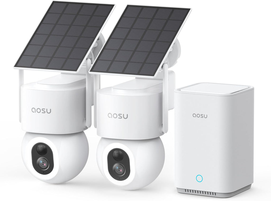 aosu SolarCam D1 Max 2-Cam Kit, 4K Solar Security Cameras Outdoor Wireless, 360° Pan & Tilt Coverage, Auto Tracking, Color Night Vision, No Subscription Required, Local Storage up to 1TB