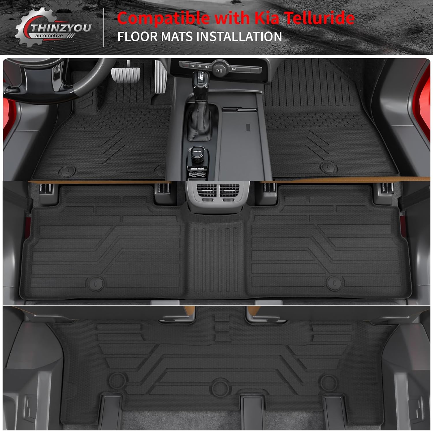 Floor Mats Compatible with 2020-2025 Kia Telluride 7&8 Seats (NOT for 2027) Cargo Mat Cargo Liner Back Seat Cover 2024 Telluride Accessories (Trunk Mat with Backrest Mats+Floor Mats)