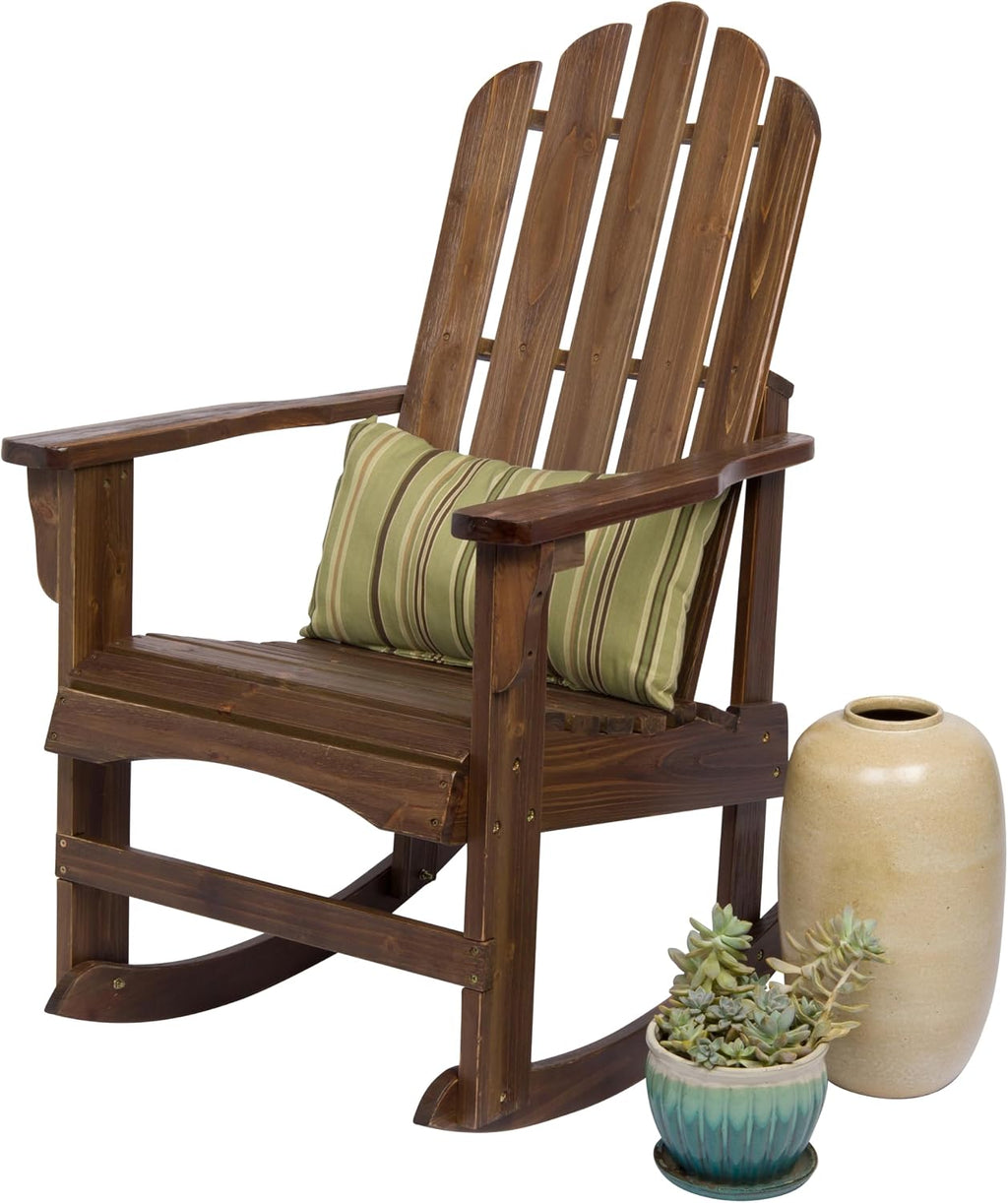 Shine Company Marina Adirondack Porch Rocker, Indoor Outdoor Wood Rocking Chair, Oak