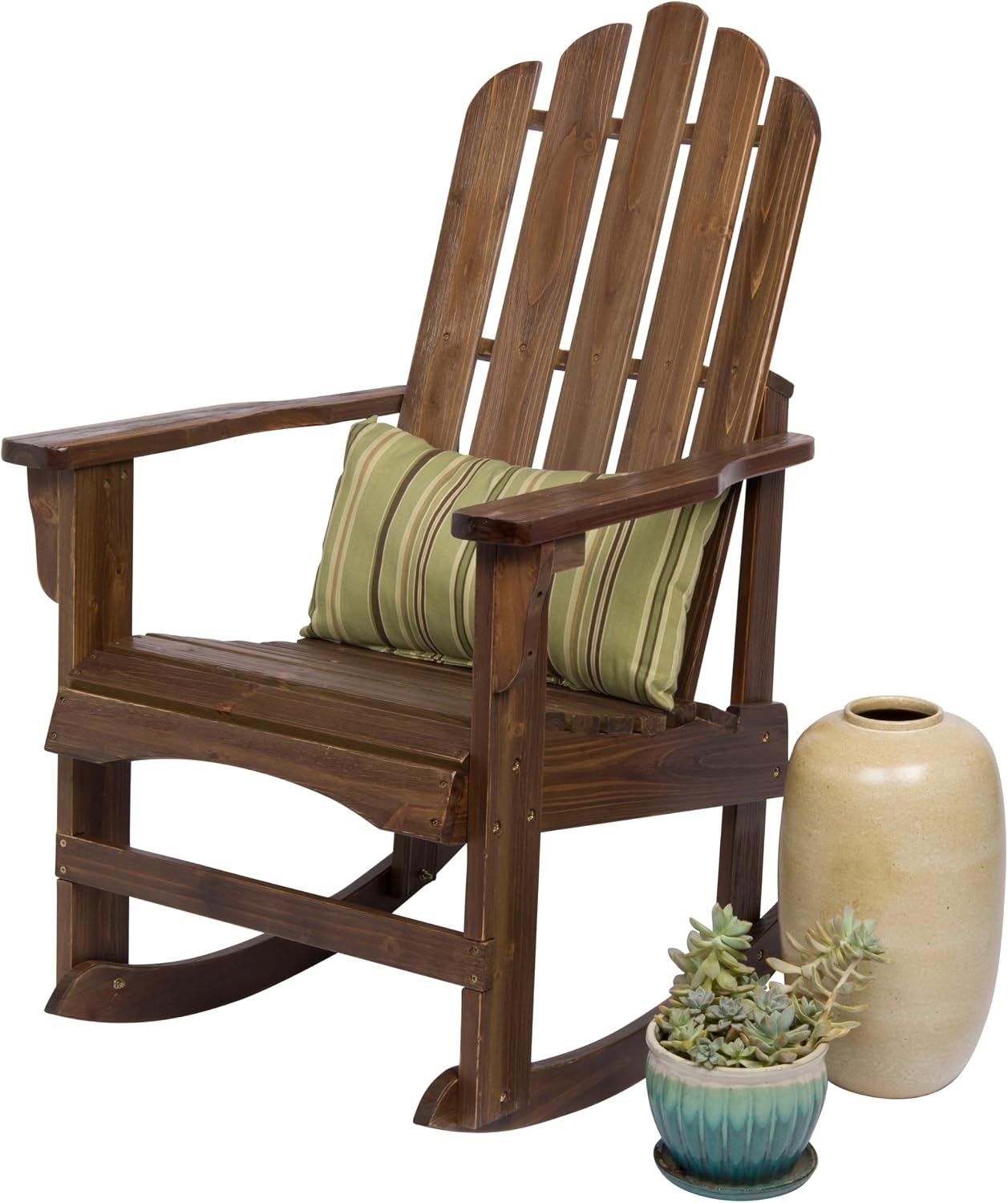 Shine Company Marina Adirondack Porch Rocker, Indoor Outdoor Wood Rocking Chair, Oak