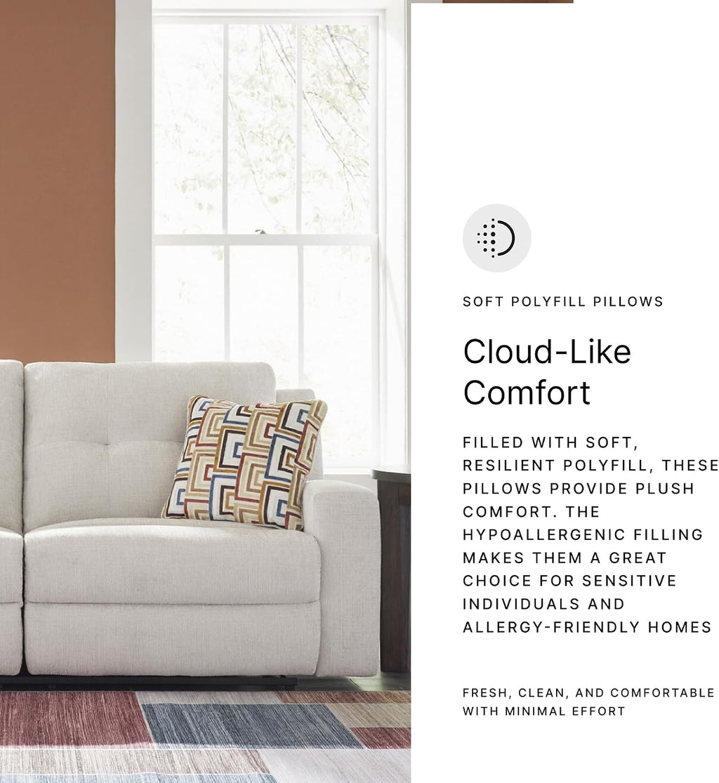 Signature Design by Ashley Danum Modern Tufted Manual Reclining Sofa with 2 Accent Pillows, Beige
