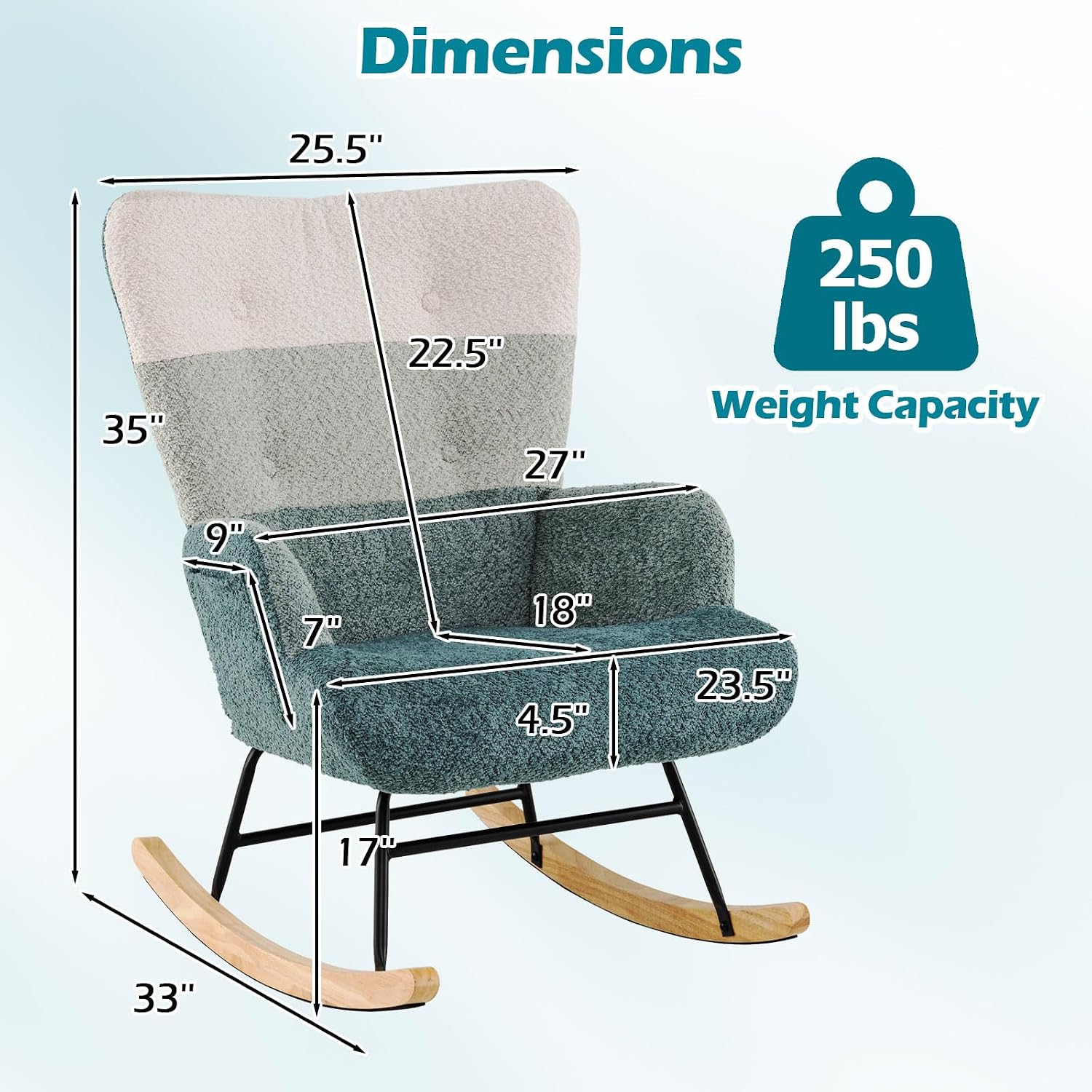 Giantex Rocking Chair Nursery, Boucle Upholstered Glider Rocker w/Ergonomic High Backrest, Rubber Wood Legs & Side Pocket, Striped Modern Accent Chair for Bedroom, Living Room, Offices