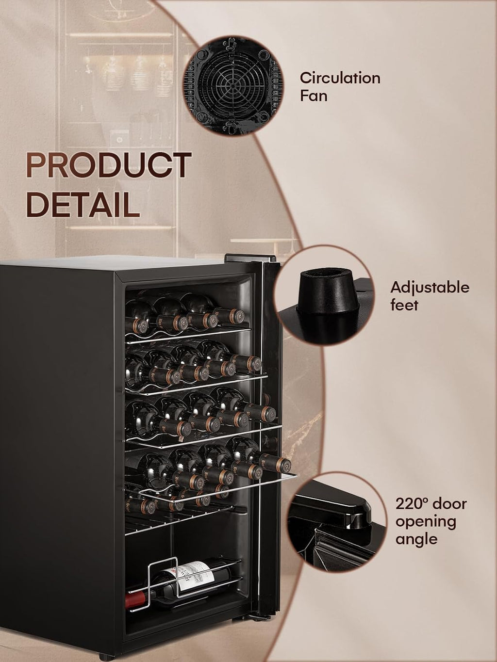 FOHERE 28 Bottles Wine Cooler Refrigerator, Wine Fridge with Double Glass Doors, LED Light, Digital Temperature Control, Wine Cellar for Bar, Home, Office