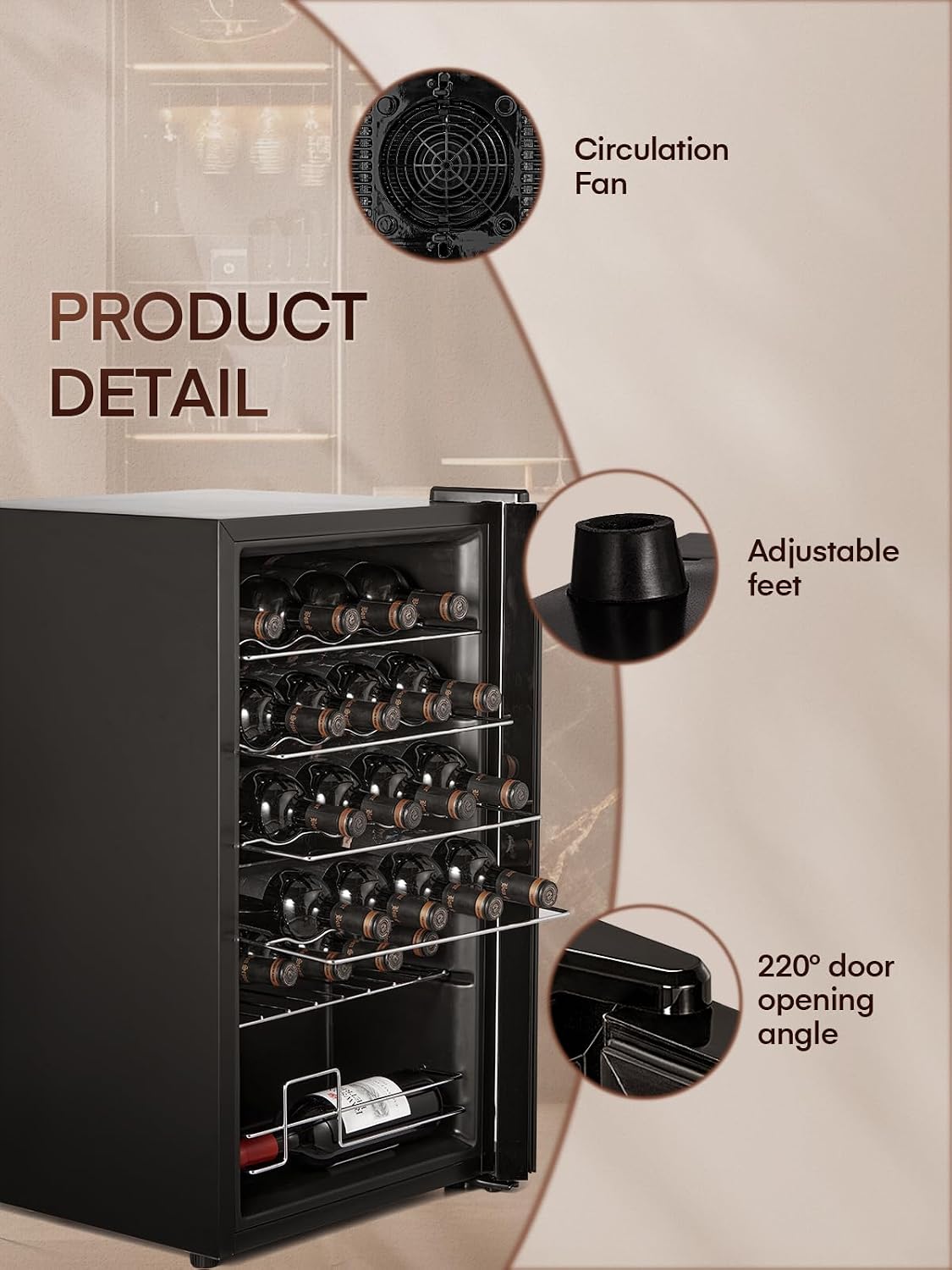 FOHERE 28 Bottles Wine Cooler Refrigerator, Wine Fridge with Double Glass Doors, LED Light, Digital Temperature Control, Wine Cellar for Bar, Home, Office