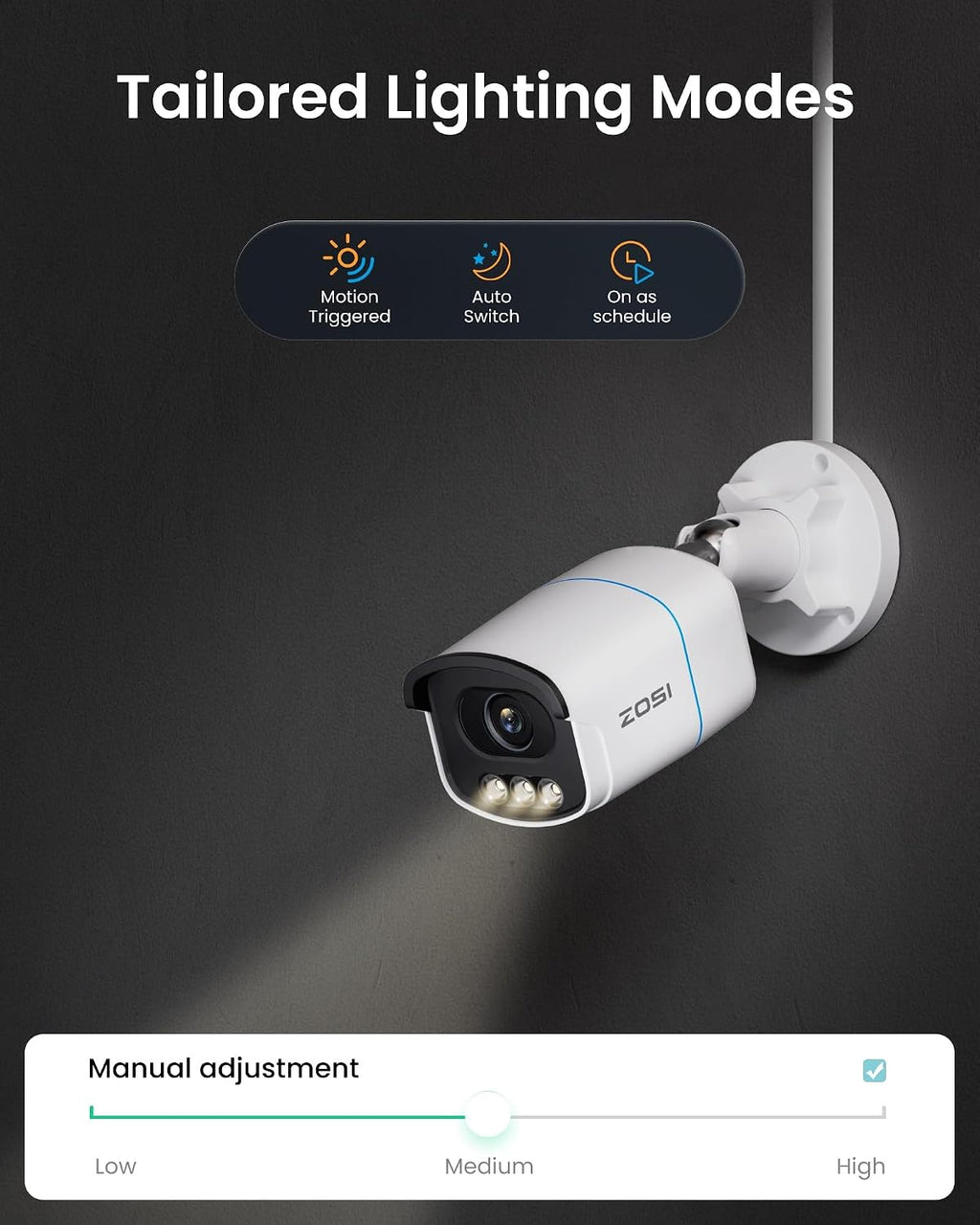 ZOSI 4-Pack 4K PoE Security Camera C186 Aurora Lux,8MP Outdoor Indoor,True Color Night Vision,Person/Vehicle Detection,2-Way Audio,Includes Ethernet Cables,Only Compatible with ZOSI 4K PoE NVR