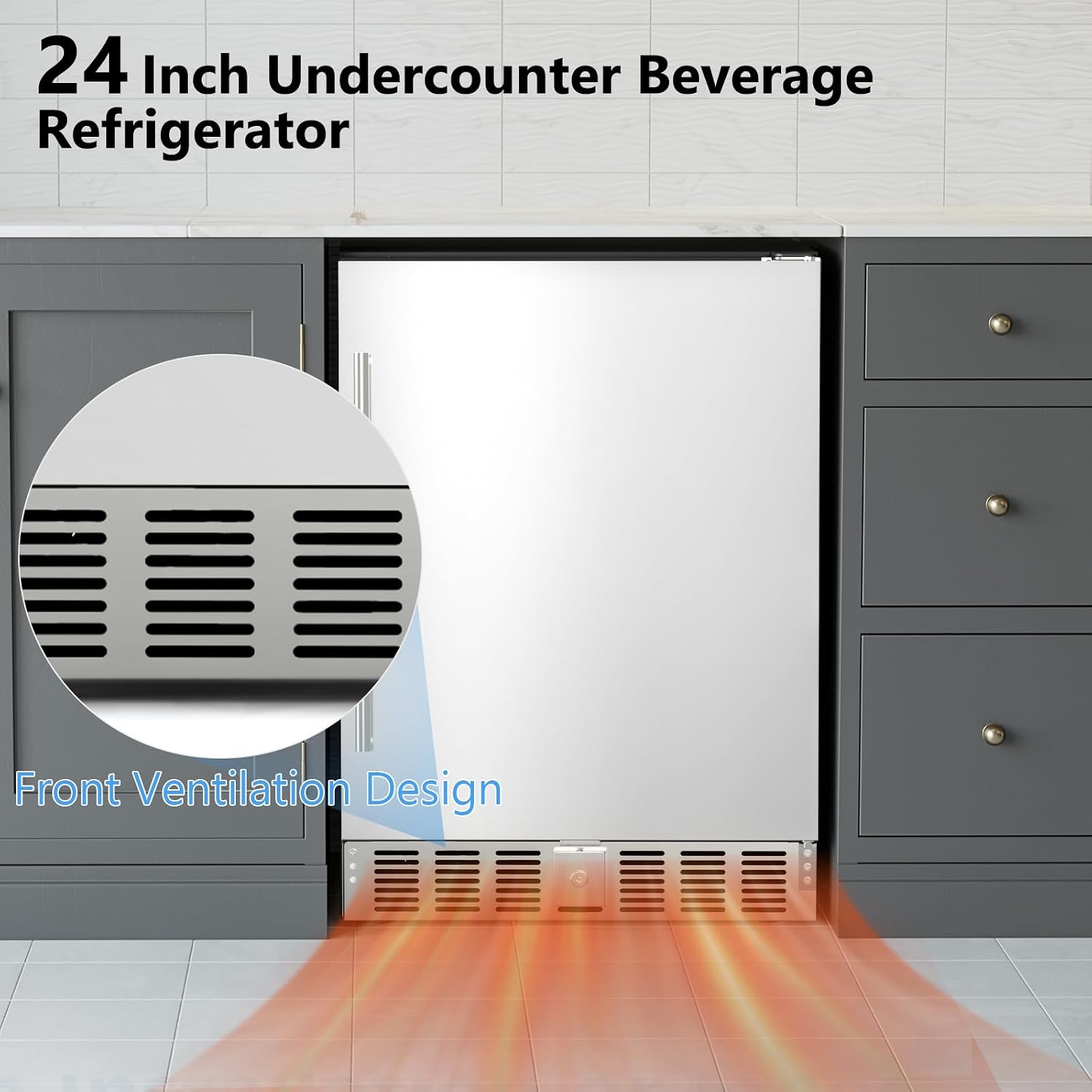 Electactic 24 Inch Beverage Refrigerator, Under Counter Beverage Cooler 180 Cans, Built-in & Freestanding, Outdoor Fridge with Stainless Steel Door, Outdoor Refrigerator for Patio, Home, Kitchen, Bar